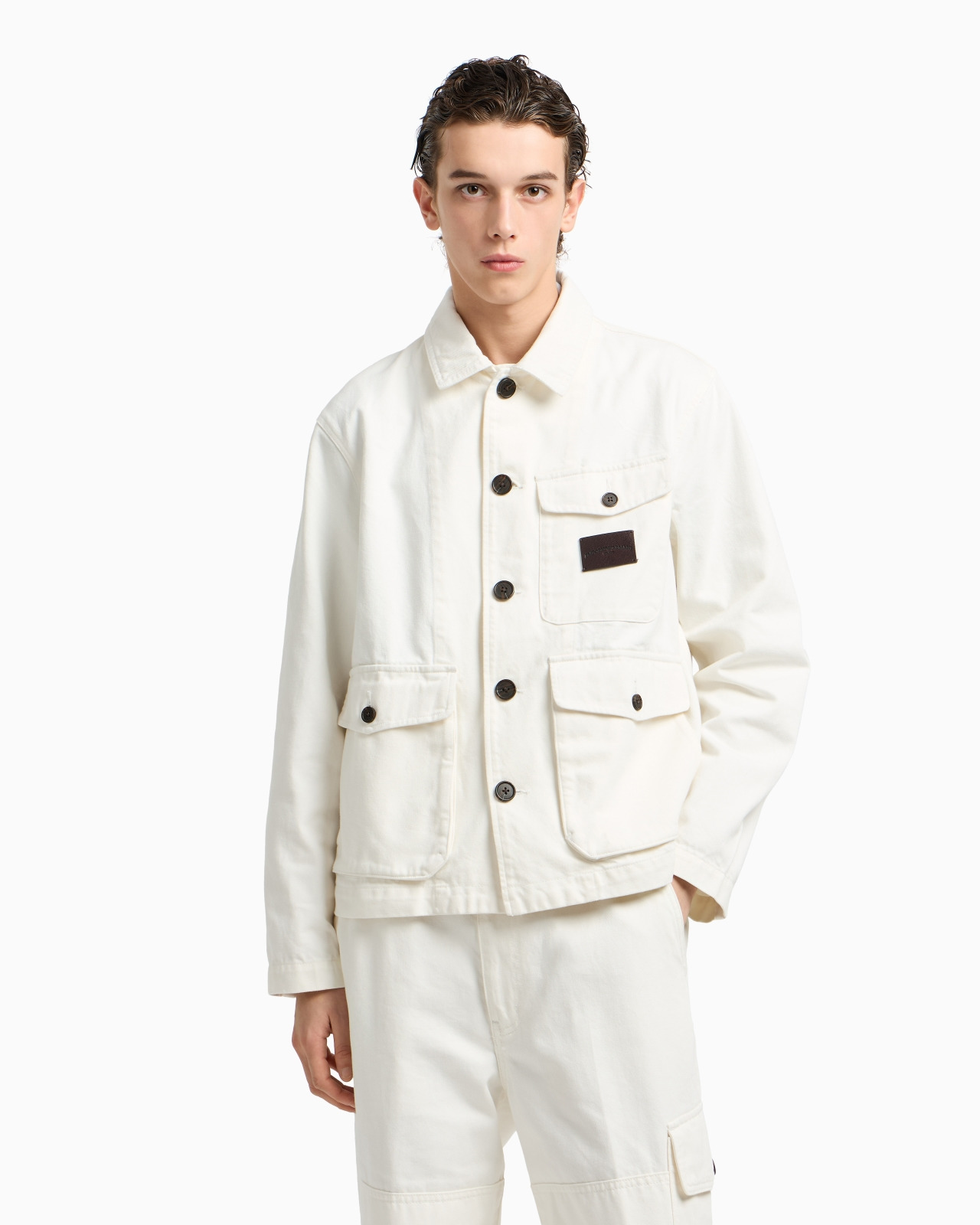 DENIM-EFFECT TWILL JACKET WITH LOGO PATCH - 4