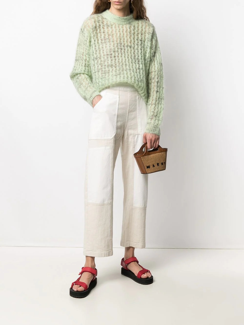 mini logo-embroidered raffia tote - 2