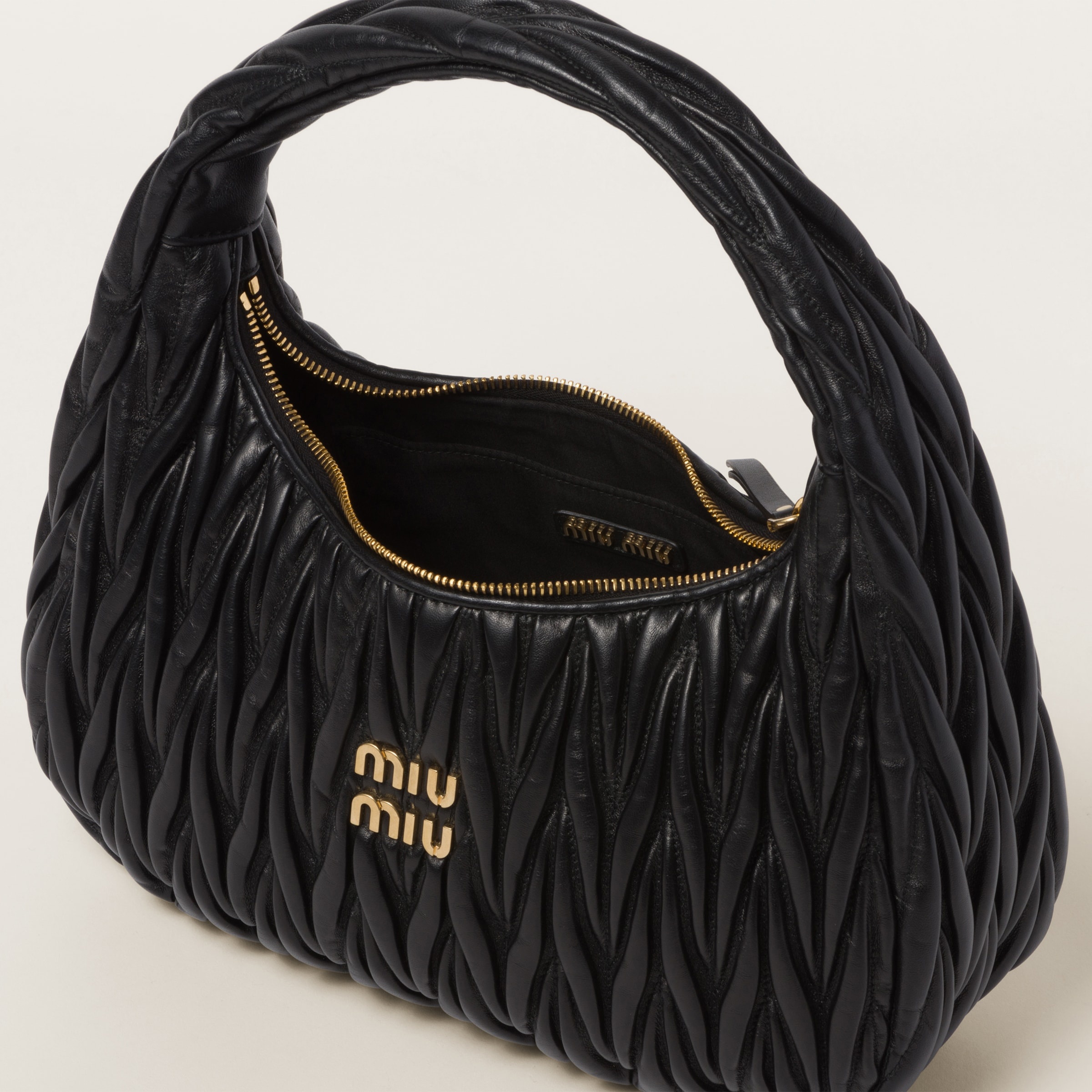 Women's Vintage Effect Leather Small 'miu Wander' Hobo Bag by Miu Miu