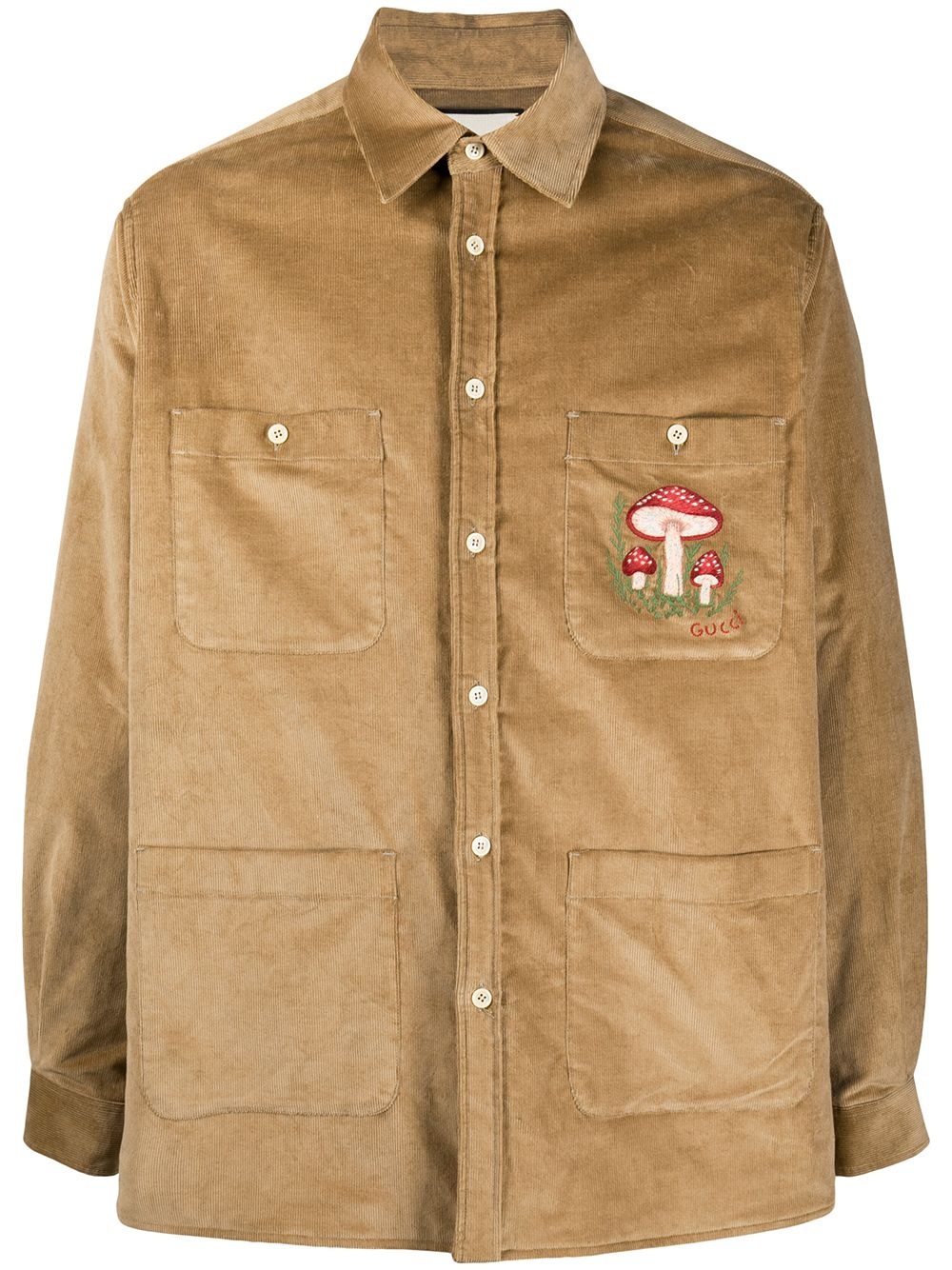 embroidered mushroom corduroy jacket - 1