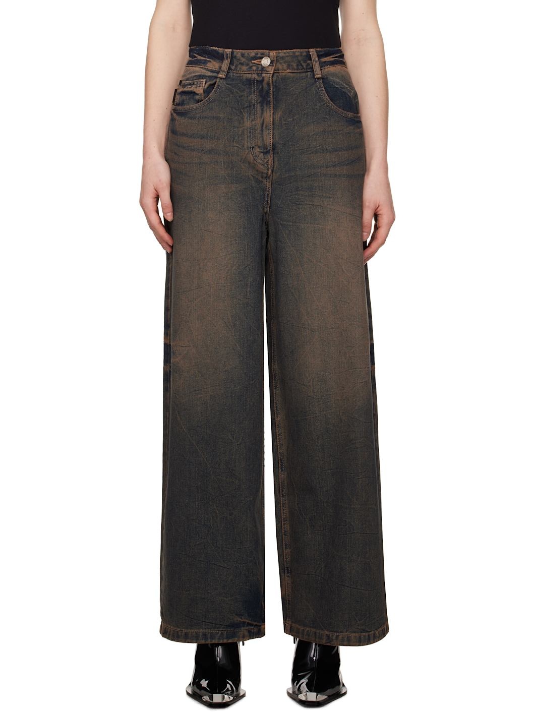JUUN.J Blue Loose Fit Dirty Washed Jeans | REVERSIBLE