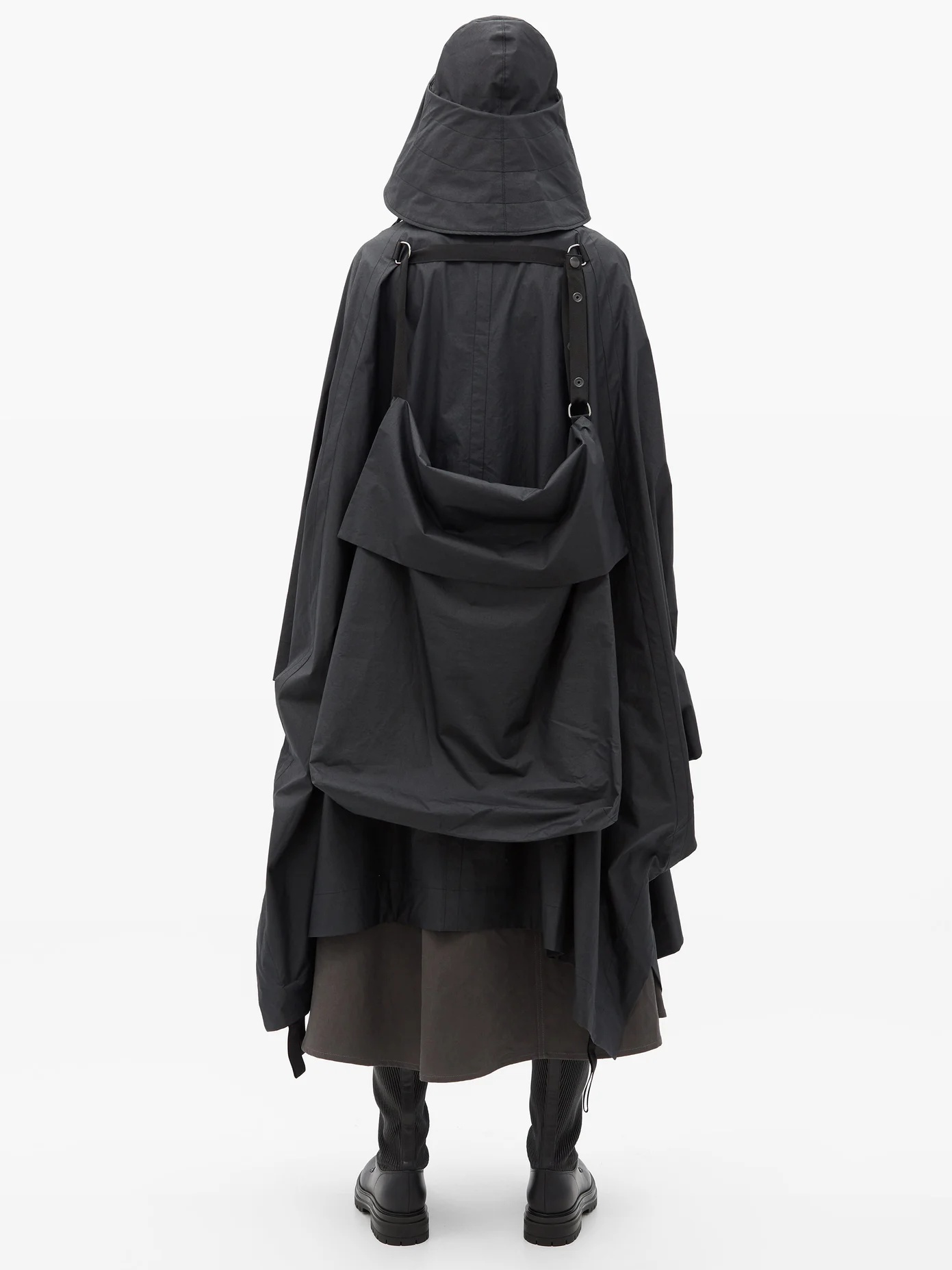 Hooded cotton-canvas cape coat - 5