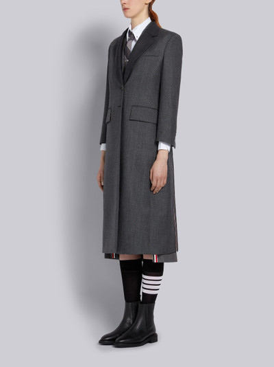 Thom Browne Medium Grey Combo Step Twill Wool Wide Lapel Overcoat outlook