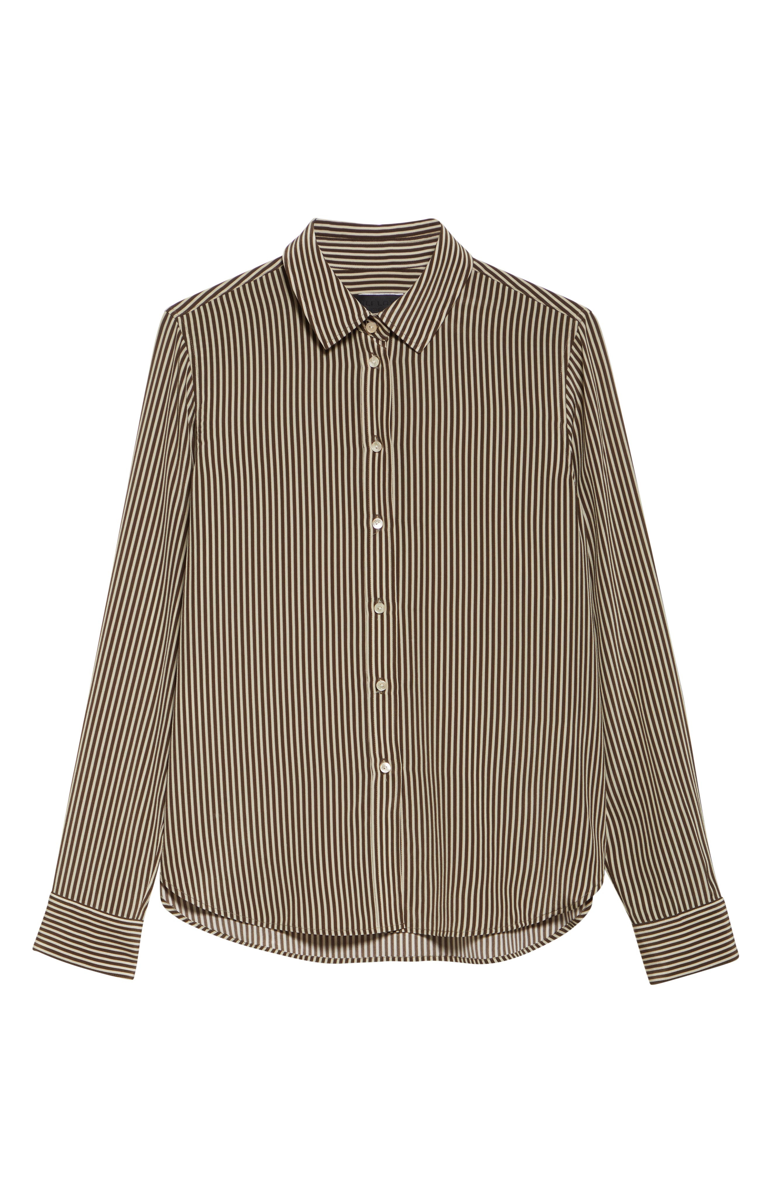 Nili Lotan Gaia Slim Fit Silk Shirt in Chocolate Stripes at Nordstrom - 5