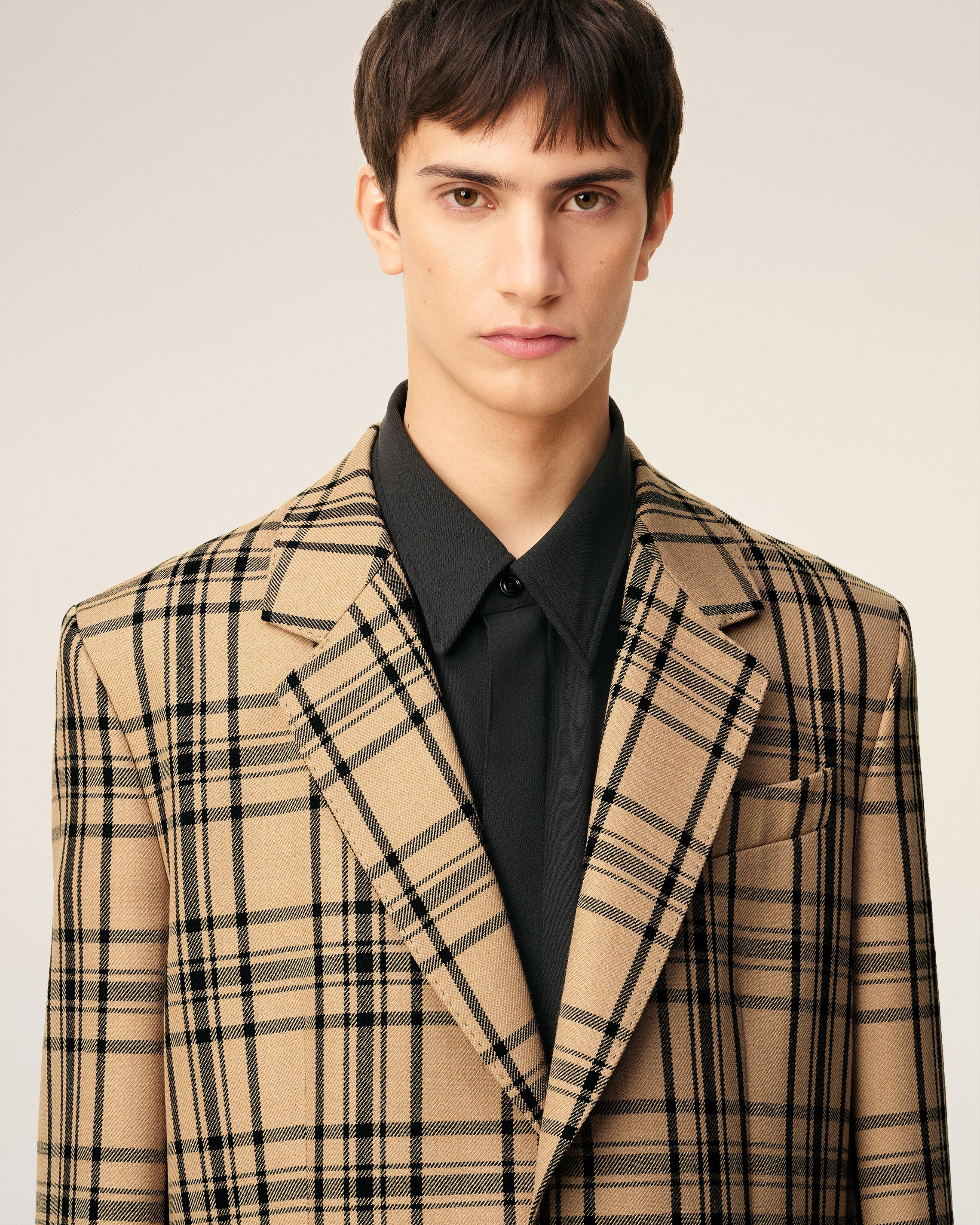 BROWN WOOL CHECKED LOOSE JACKET - 4