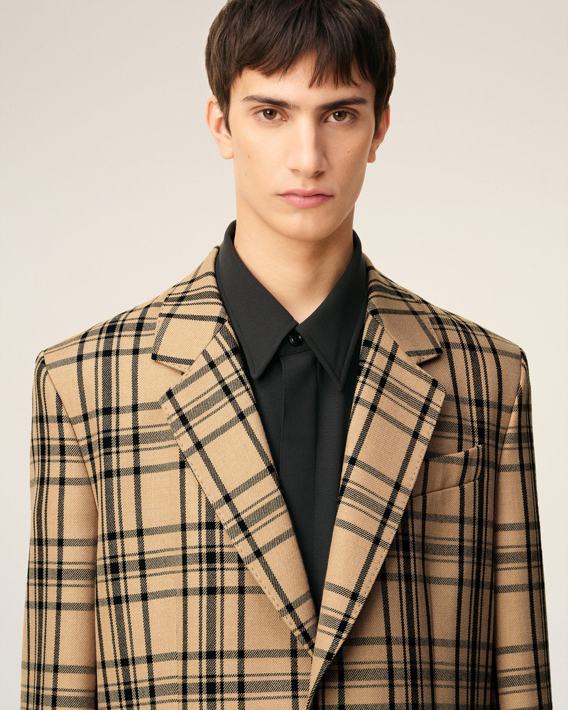 BROWN WOOL CHECKED LOOSE JACKET 4