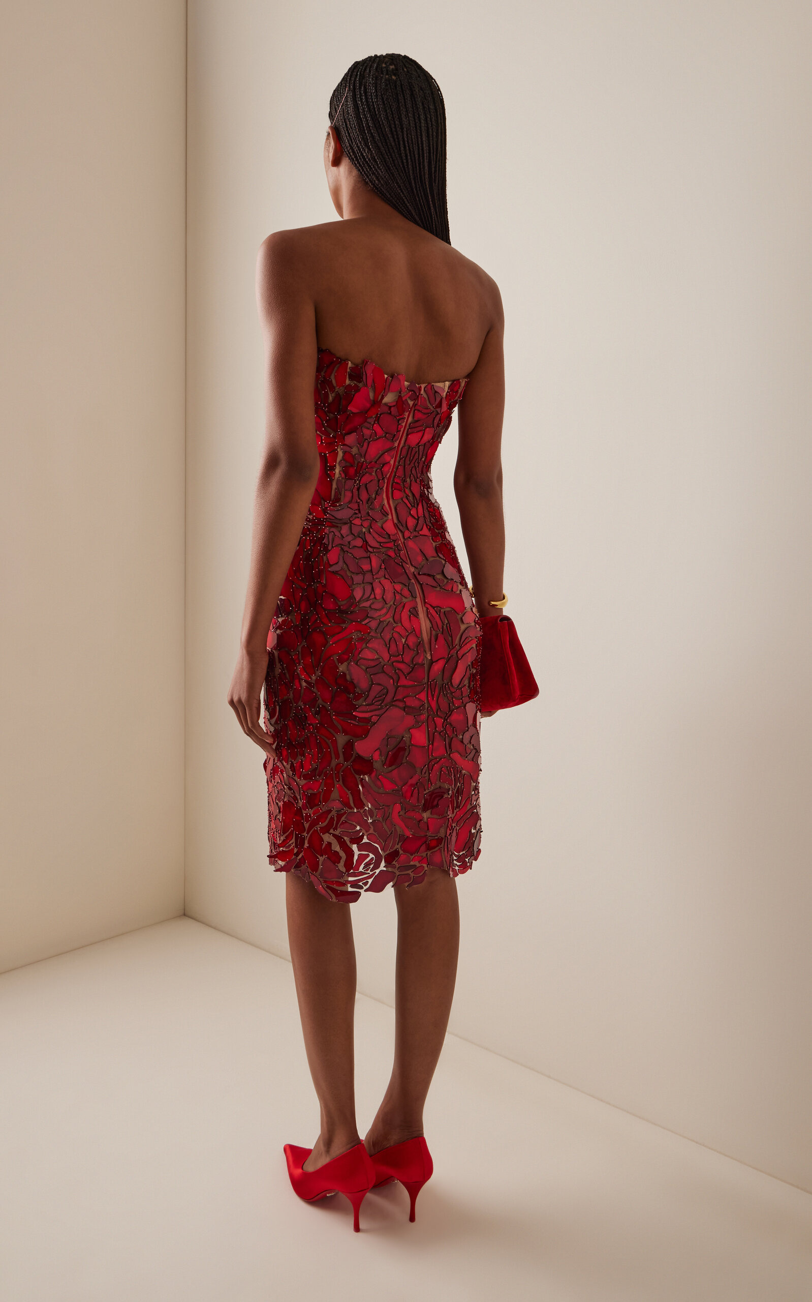 Mosaic-Embellished Tulle Mini Dress red - 4