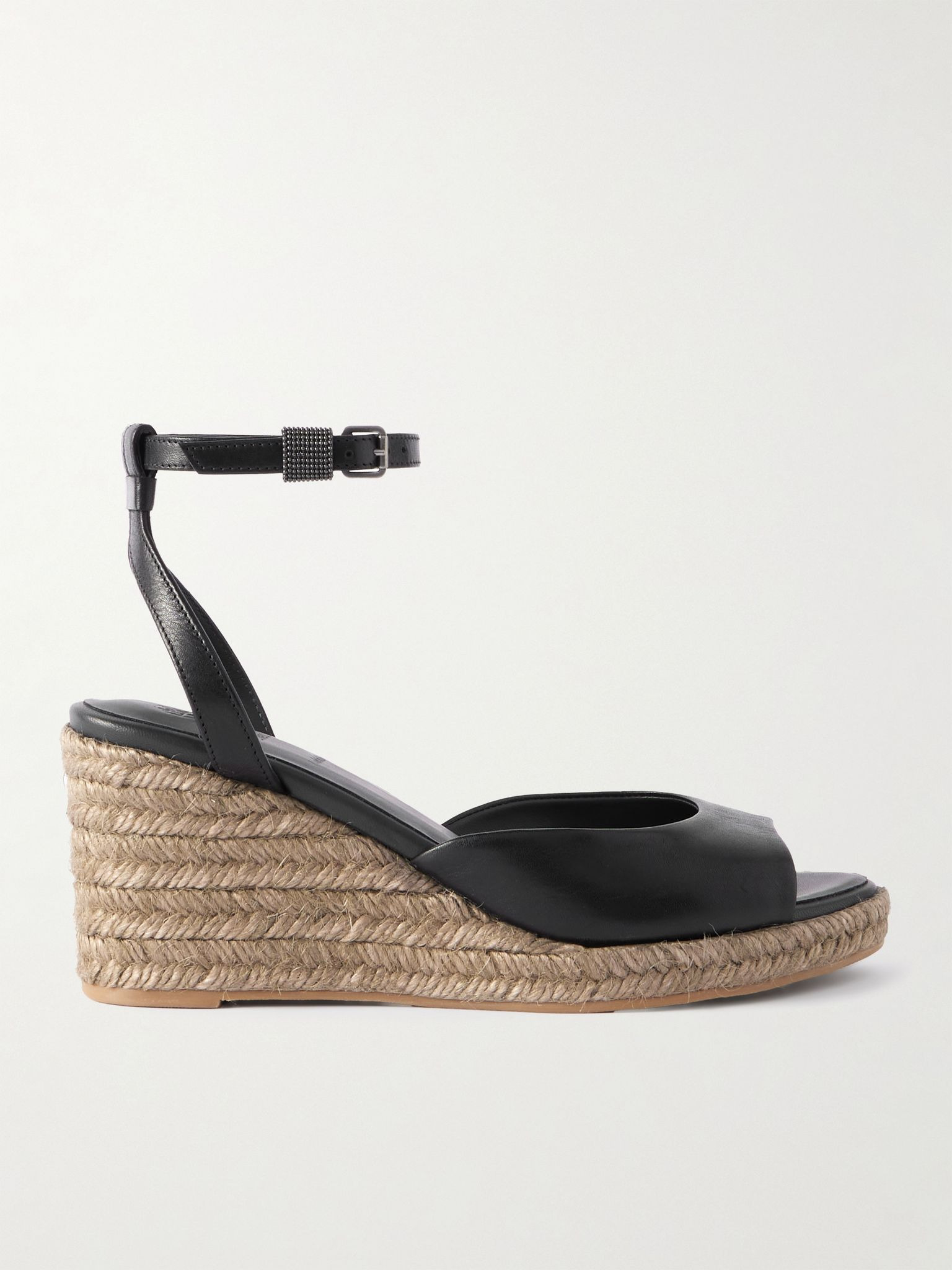 Bead-embellished leather wedge espadrilles Black - 1