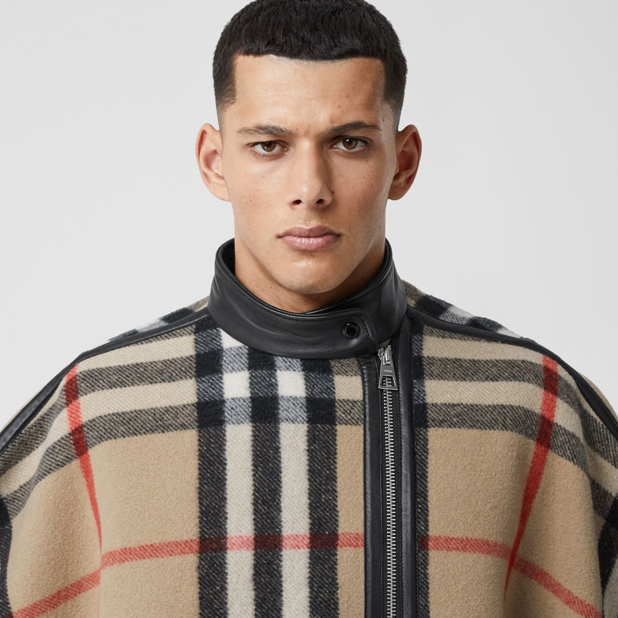 Check Wool Blend Zip-front Cape - 5