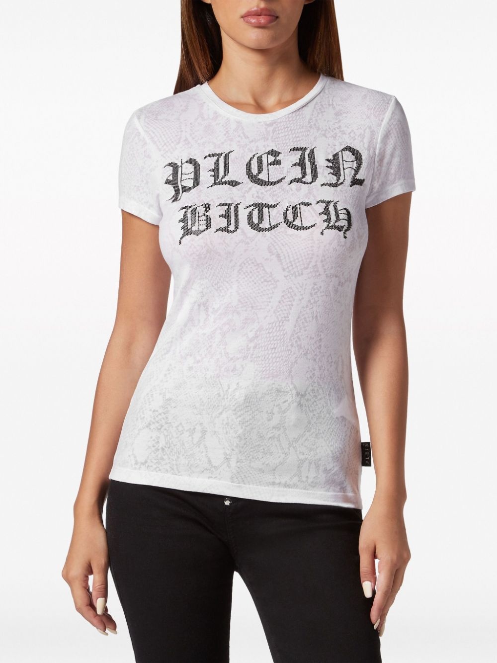 Sexy Pure Gothic Plein crystals-embellishment burn out T-shirt - 3