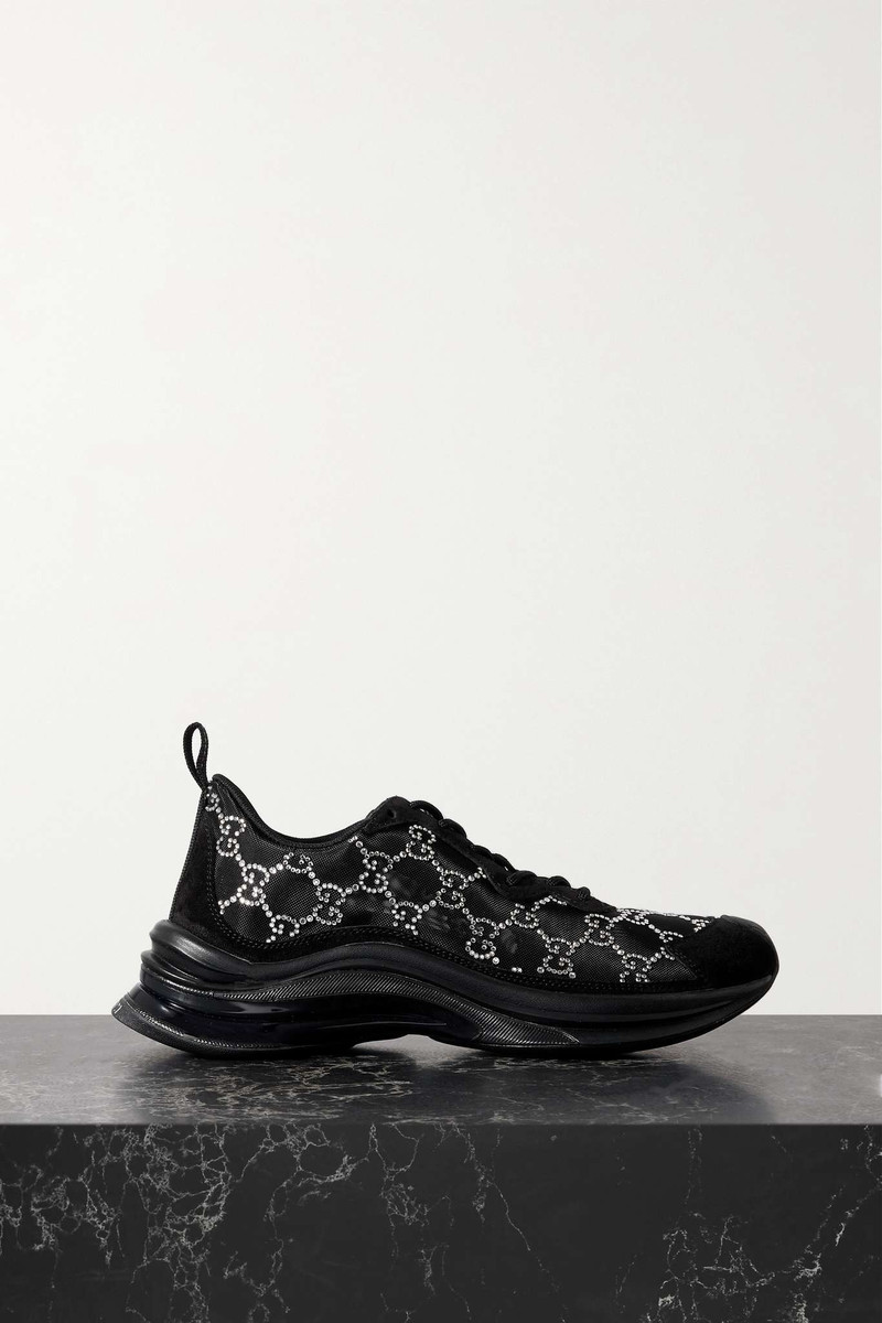 Run GG suede-trimmed crystal-embellished mesh sneakers - 1