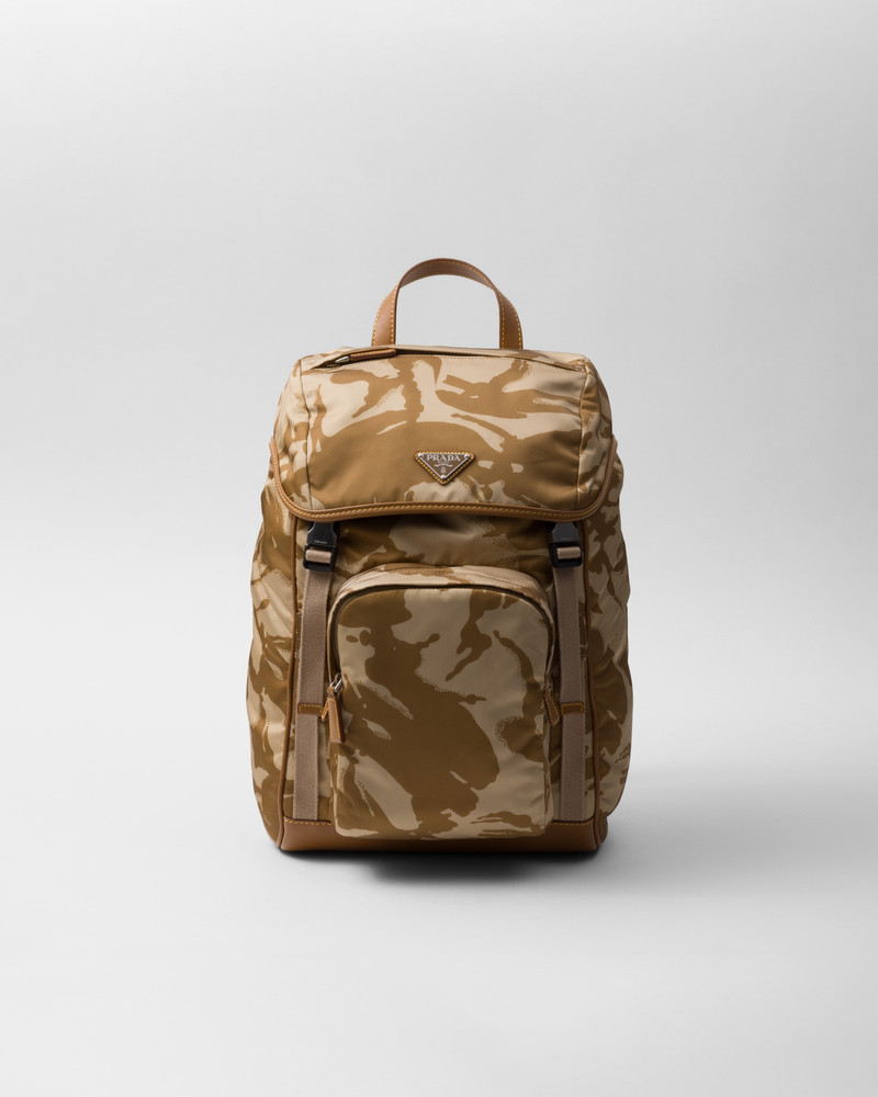 Printed Re-Nylon and leather backpack 1