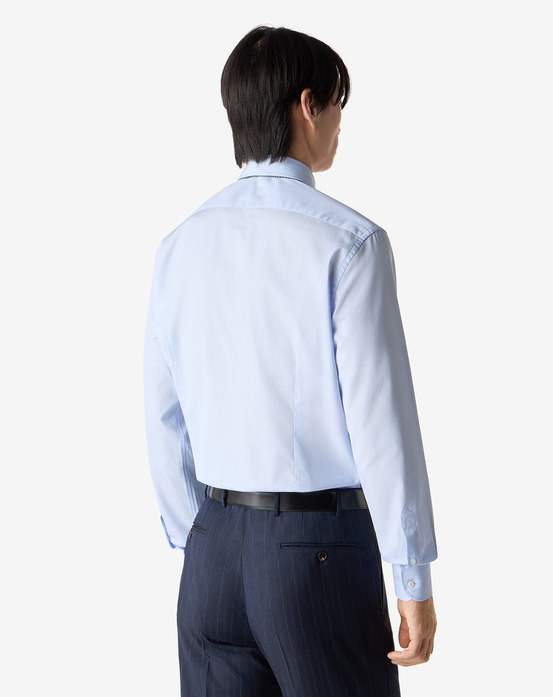 Cotton poplin shirt with white and light Blue micro stripes 3