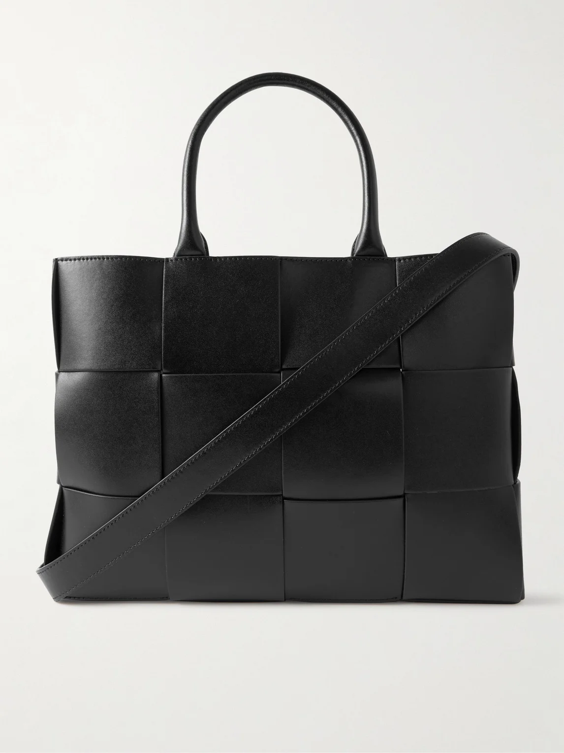 Small E/W Arco Intrecciato Leather Tote Bag - 1