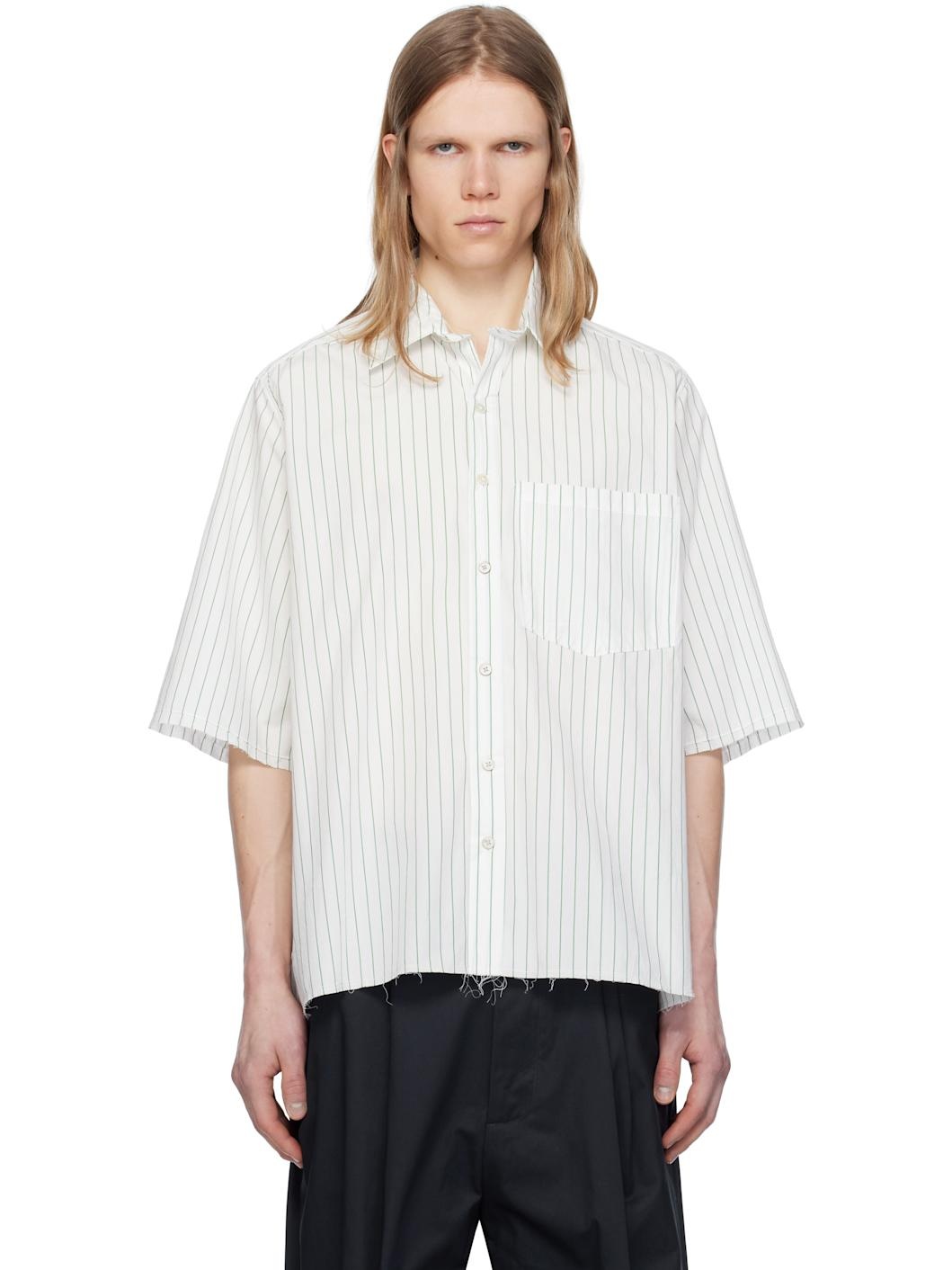 White & Green Striped Boxy Shirt - 1