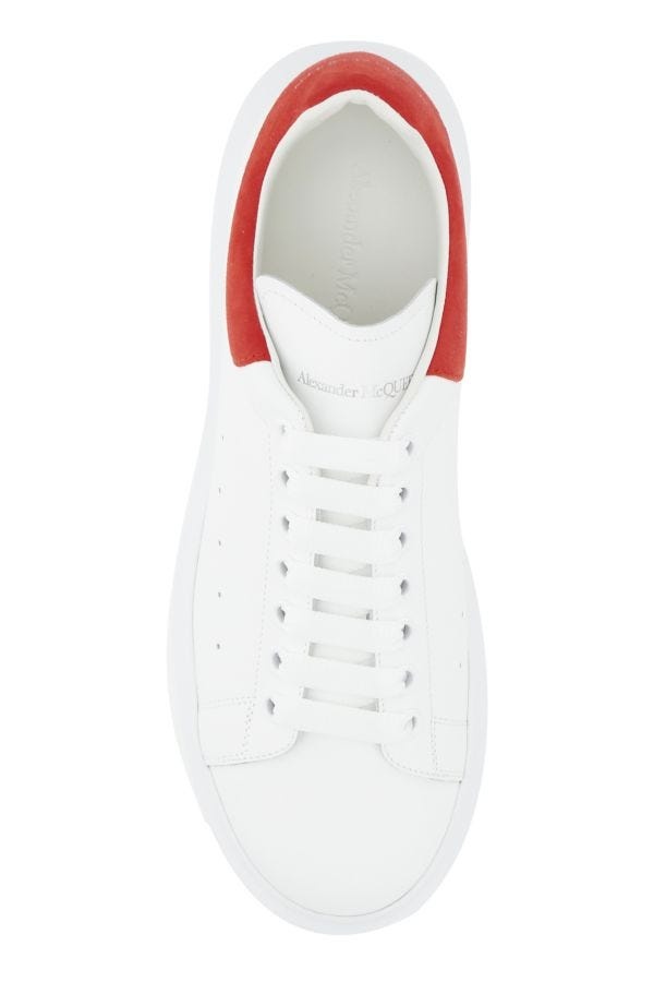 White leather sneakers with red suede heel - 4