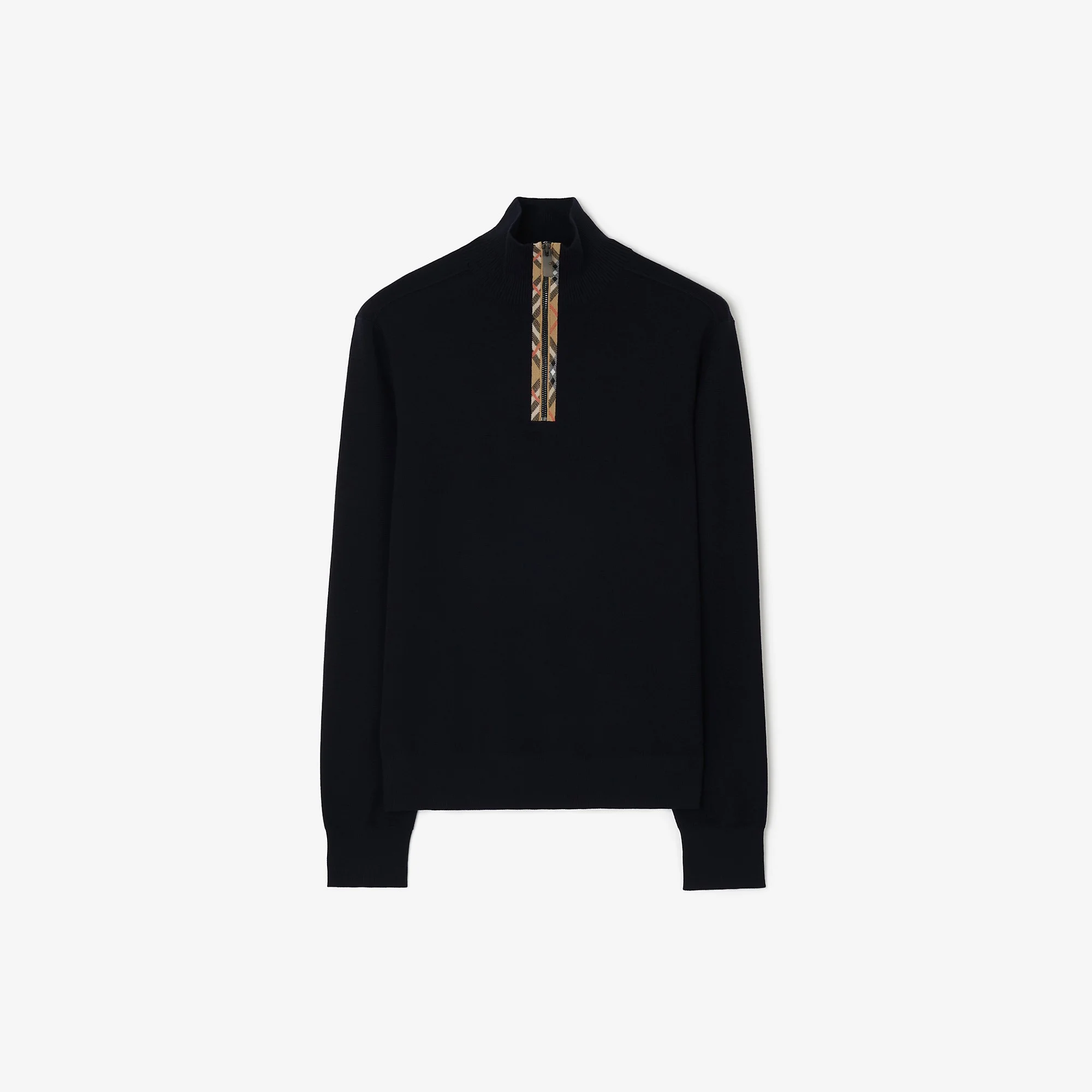 Check Trim Wool Half-zip Sweater - 1