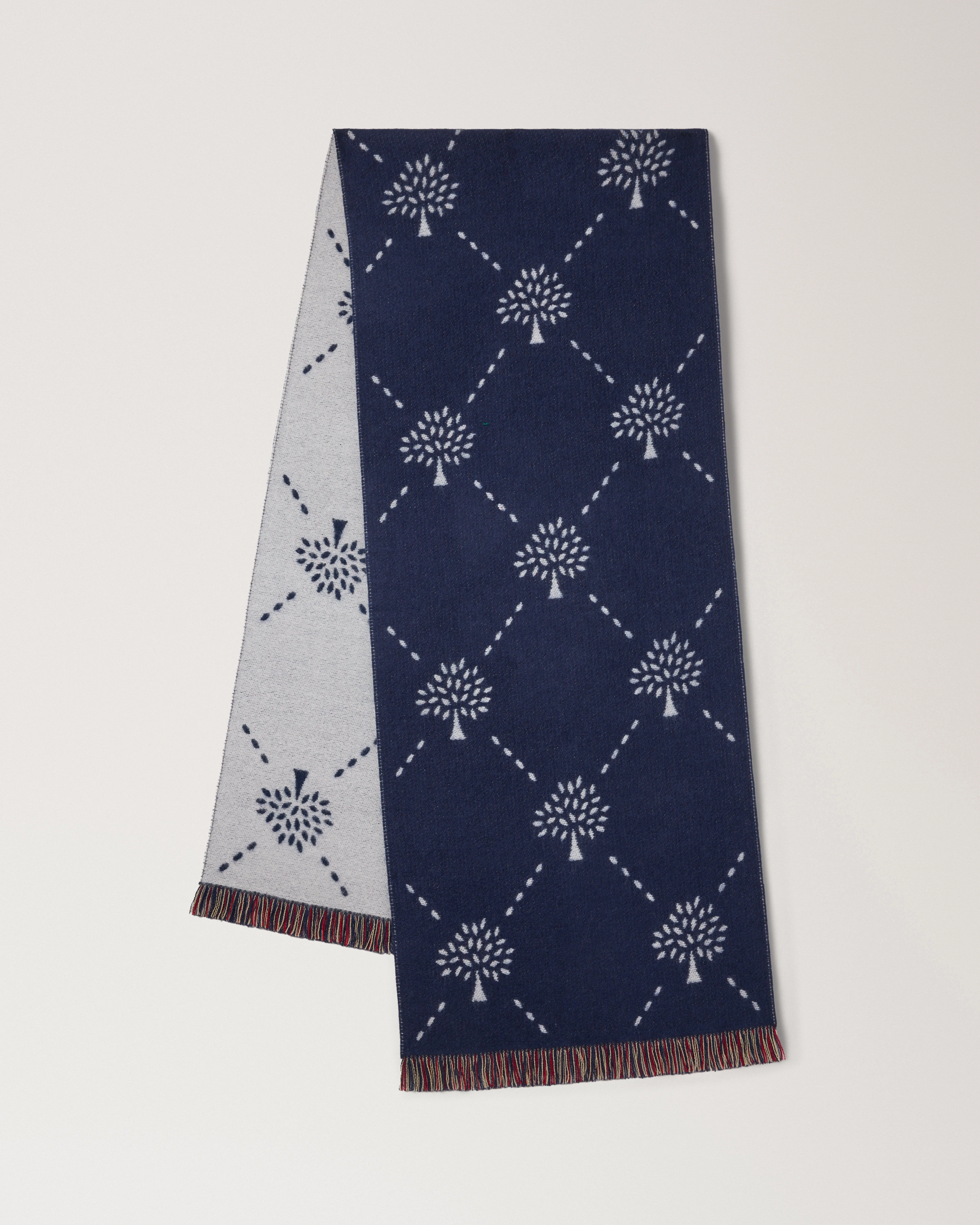 Mulberry Diamond Tree Jacquard Scarf Night Sky & Eggshell Wool - 1