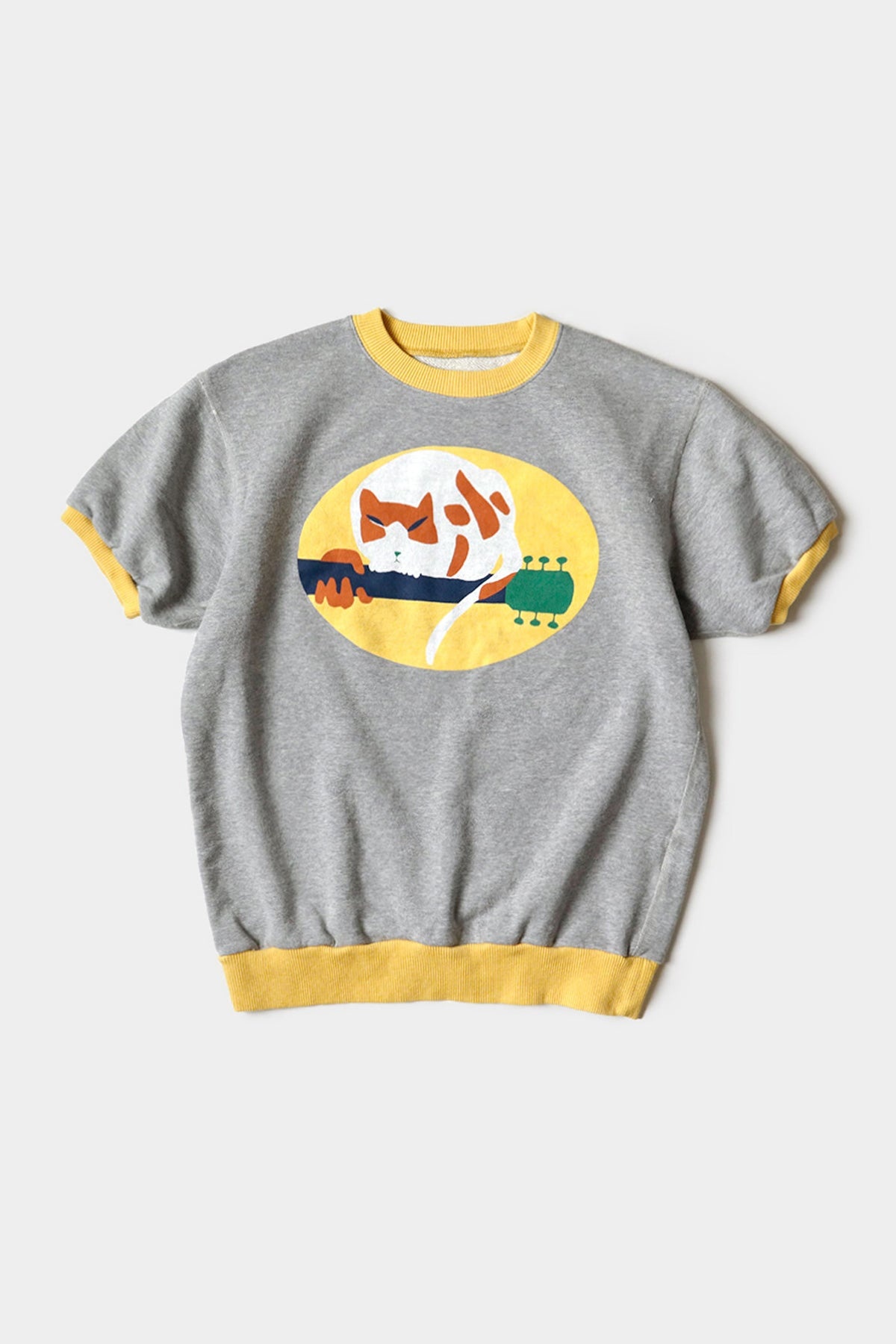 ECO SWT KNIT RINGER T-SHIRT SWT (FAT CAT ON LEGEND LIVE) - GREY/YELLOW - 1