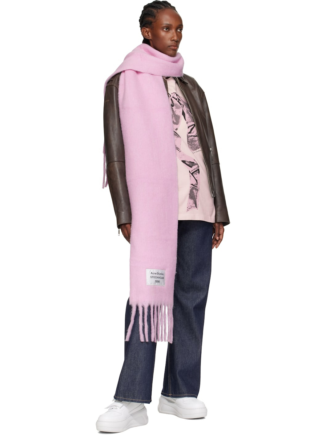 Pink Fringed Logo Label Scarf - 3