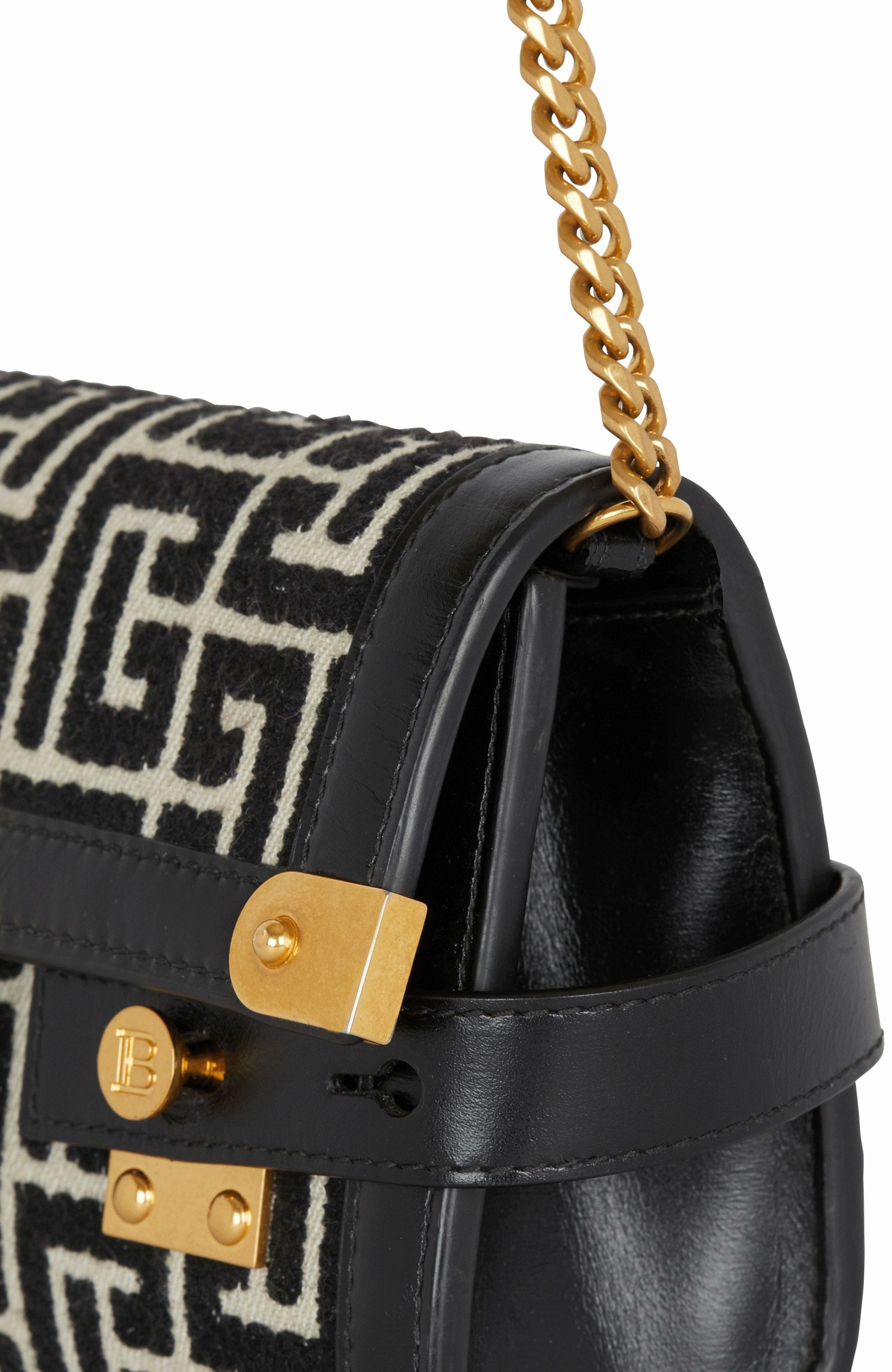 Balmain B-Buzz Pouch 23 in monogrammed jacquard canvas and leather in Black at Nordstrom - 6