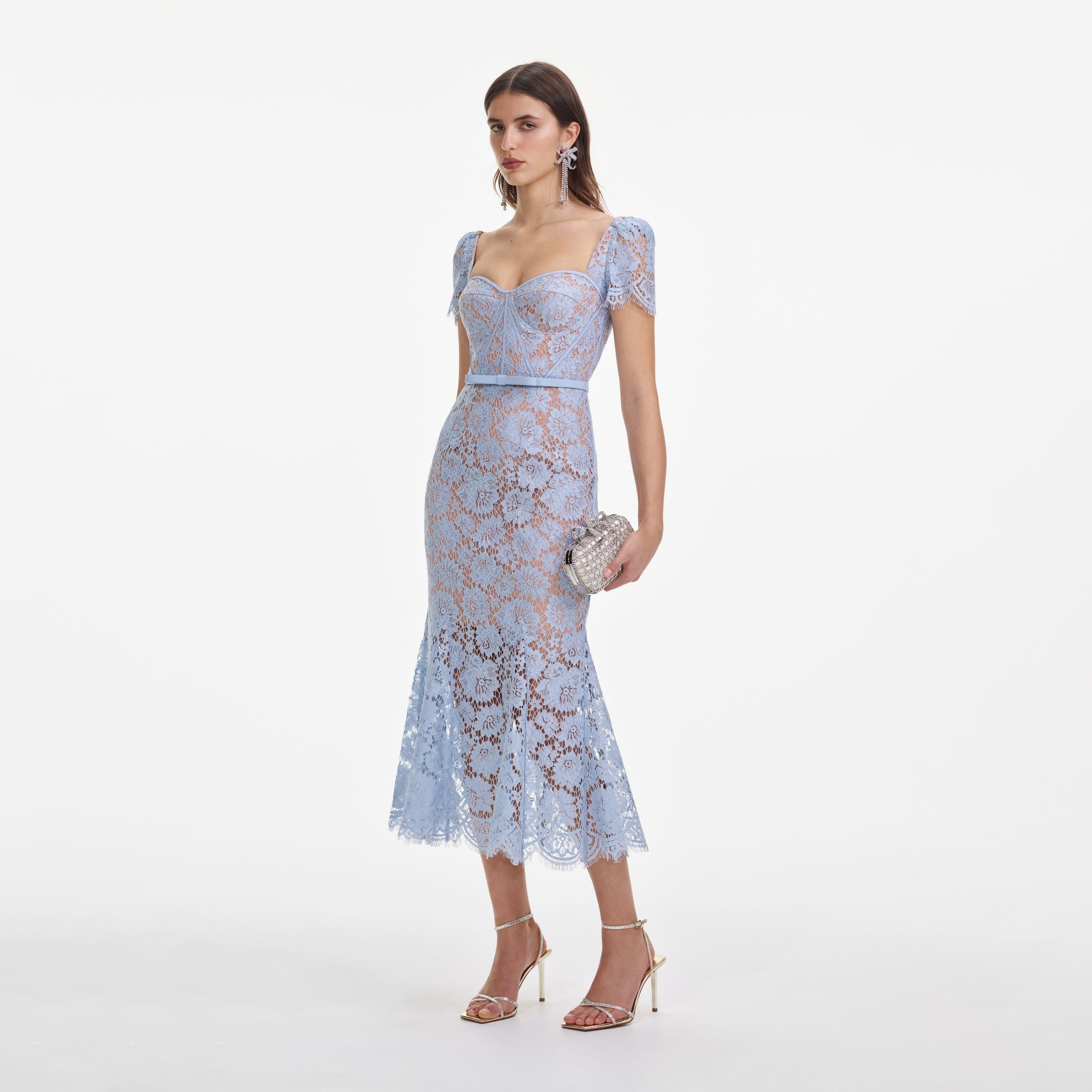 Blue Fine Lace Midi Dress - 2