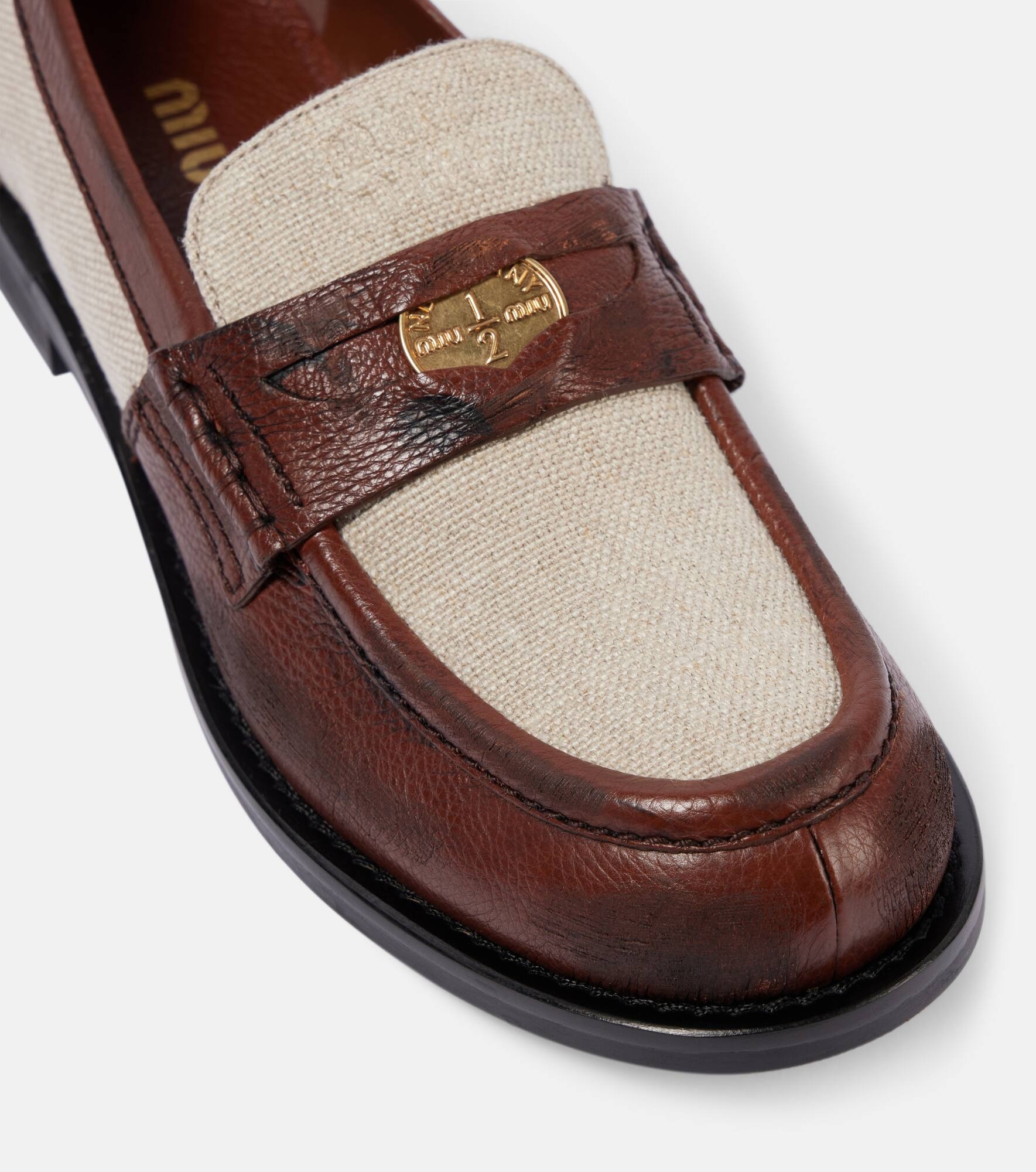 Logo leather-trimmed loafers - 6