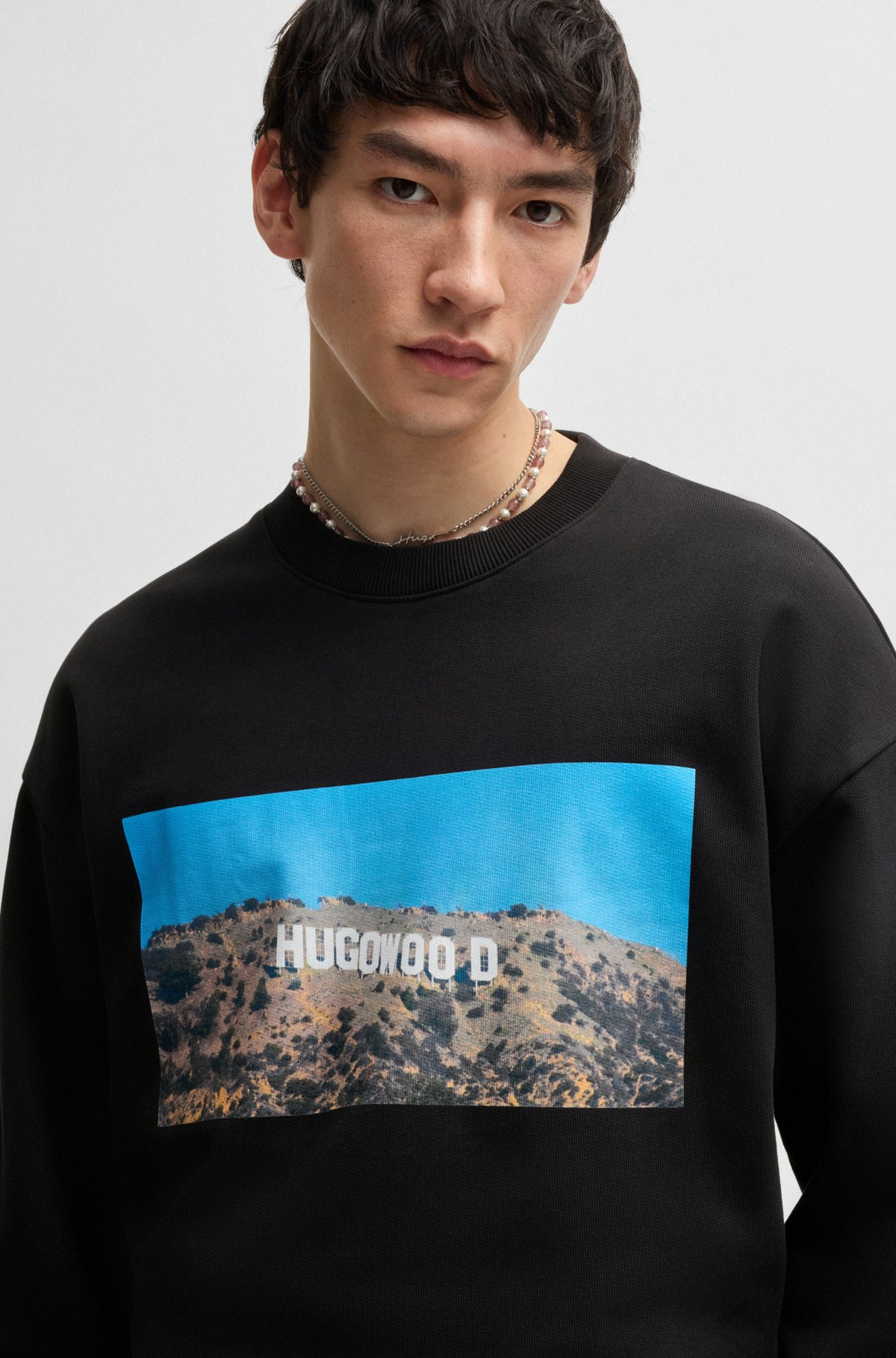 COTTON-TERRY SWEATSHIRT WITH 'HUGOWOOD' PRINT - 3