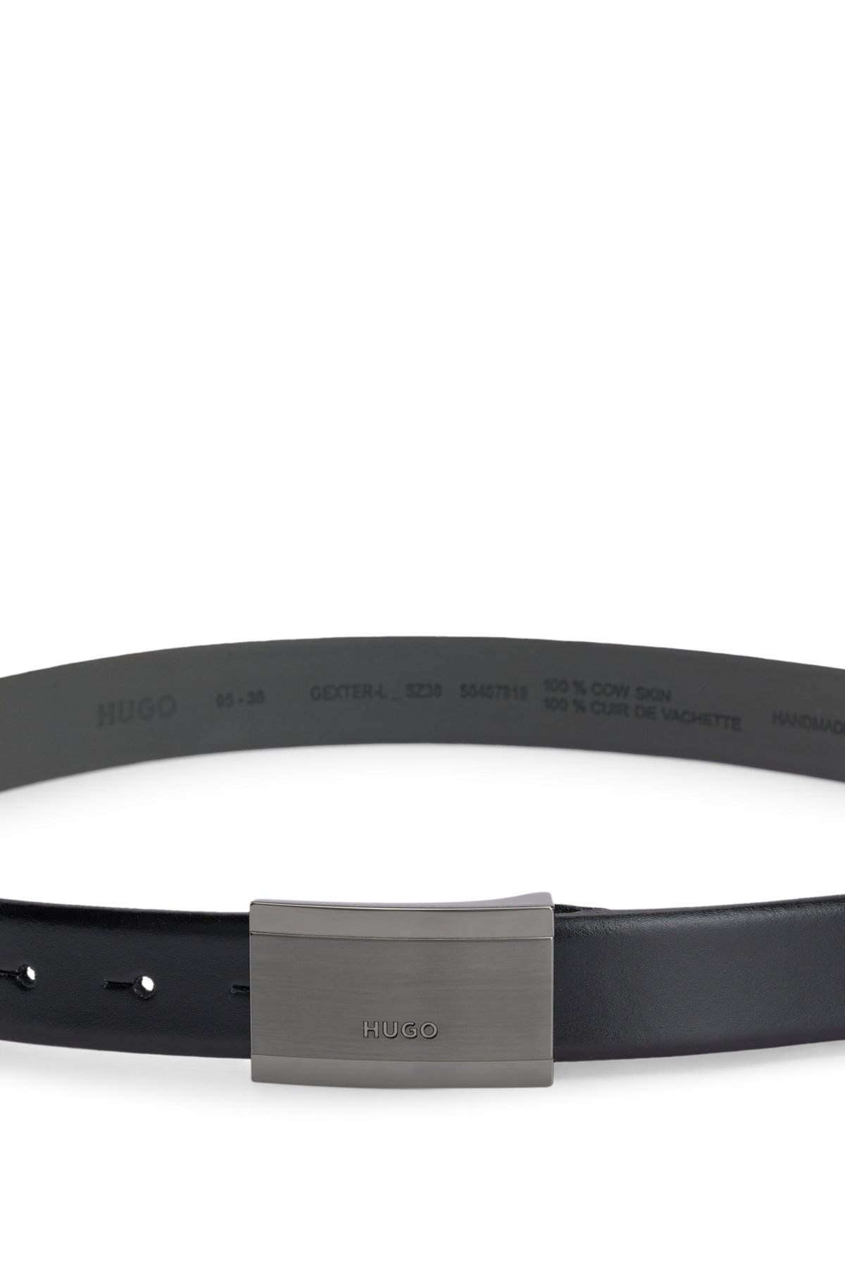 LEATHER BELT WITH BRANDED GUNMETAL PLAQUE BUCKLE - 4