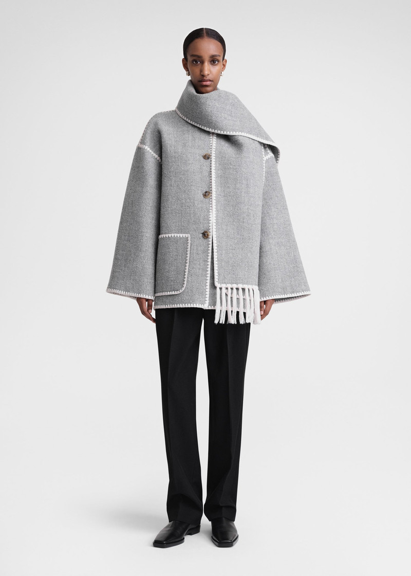 Totême Embroidered scarf jacket light grey mélange outlook