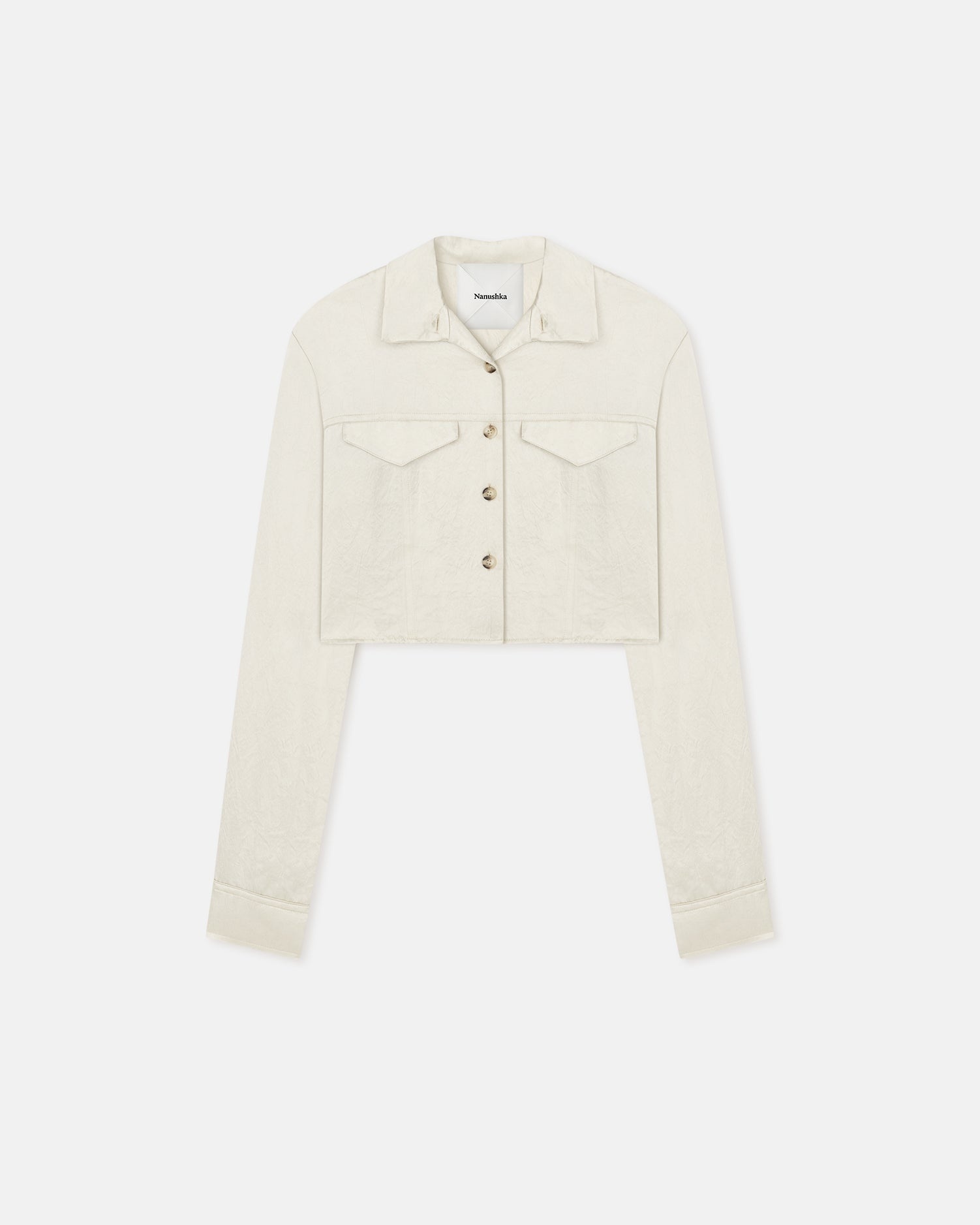 Cropped Crinkled-Satin Shirt - 1