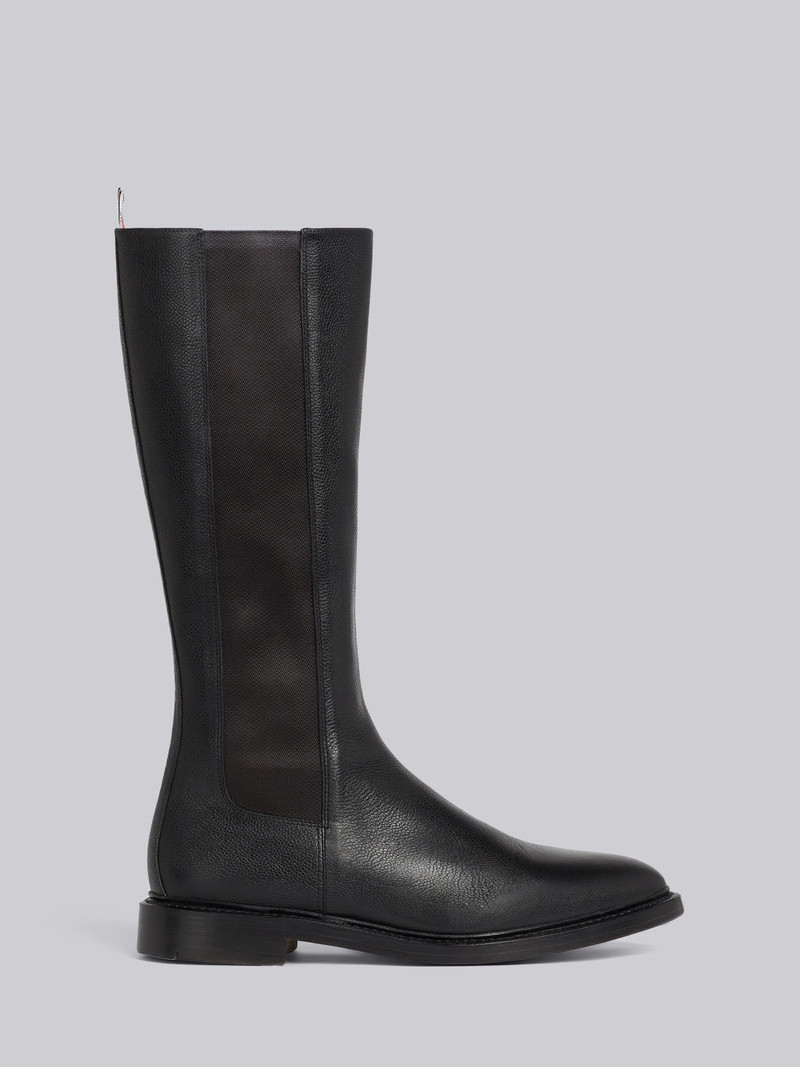 Black Pebble Grain Leather 4-Bar Leather Sole Knee High Chelsea Boot 1