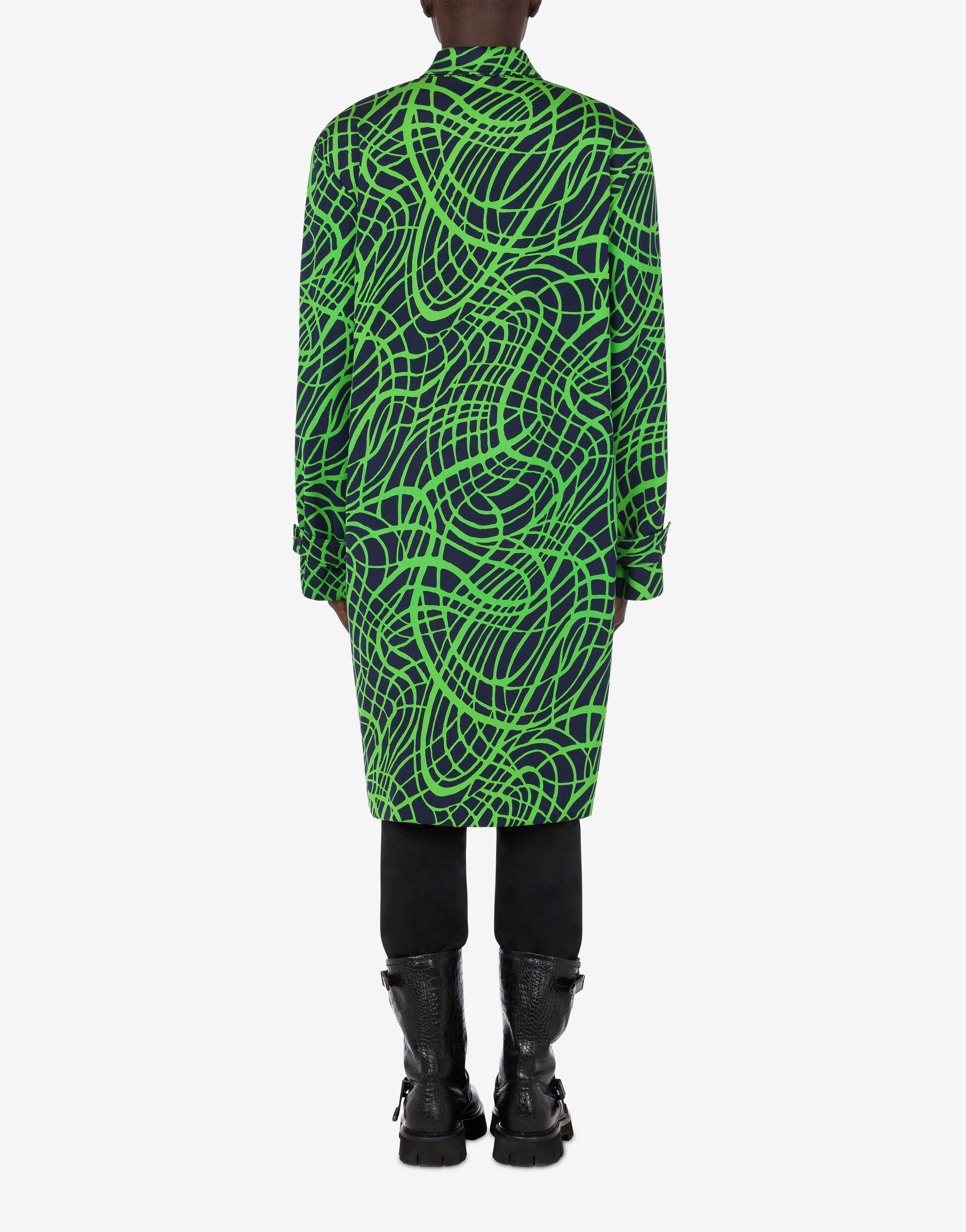 WAVE LINE PRINT WOOL AND VISCOSE TRENCH COAT - 3