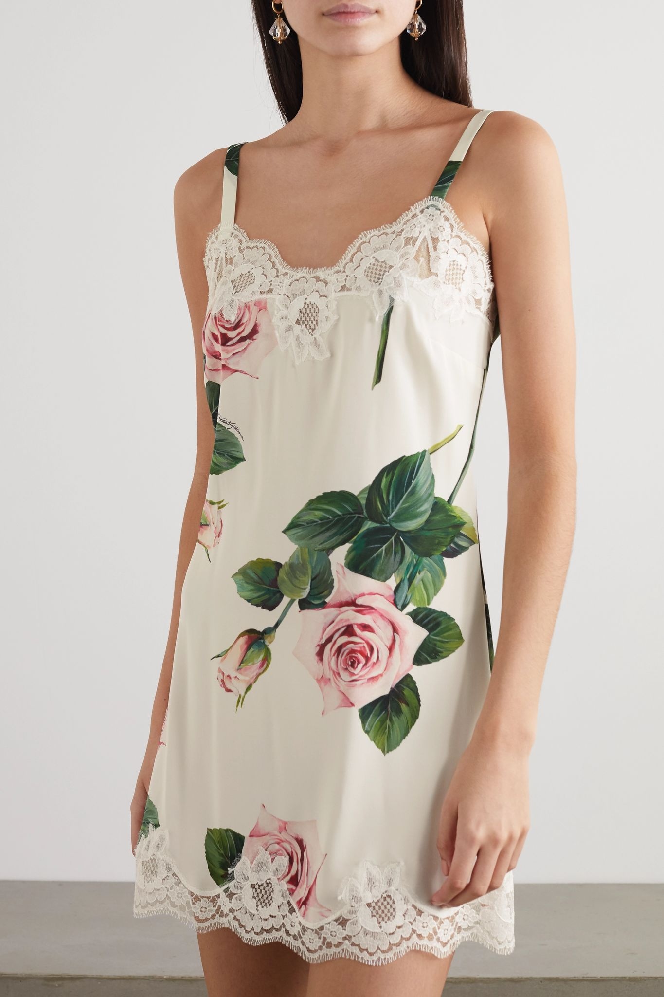 Lace-trimmed floral-print silk-blend chemise - 2