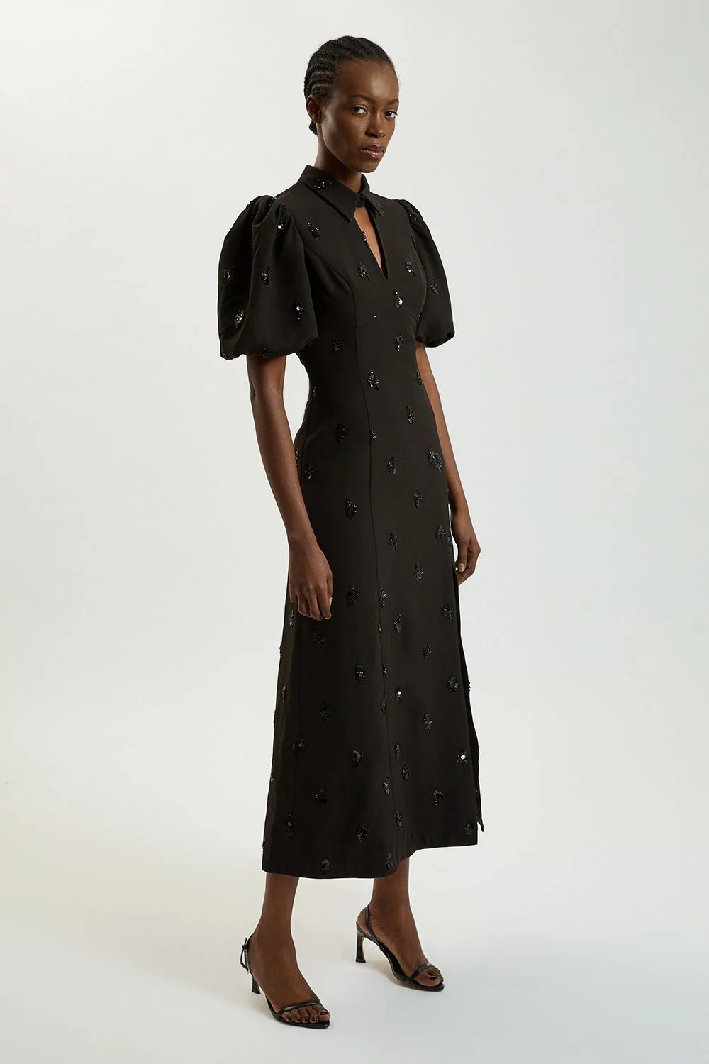 Embellished Short Sleeve Woven Midi Dress - 1