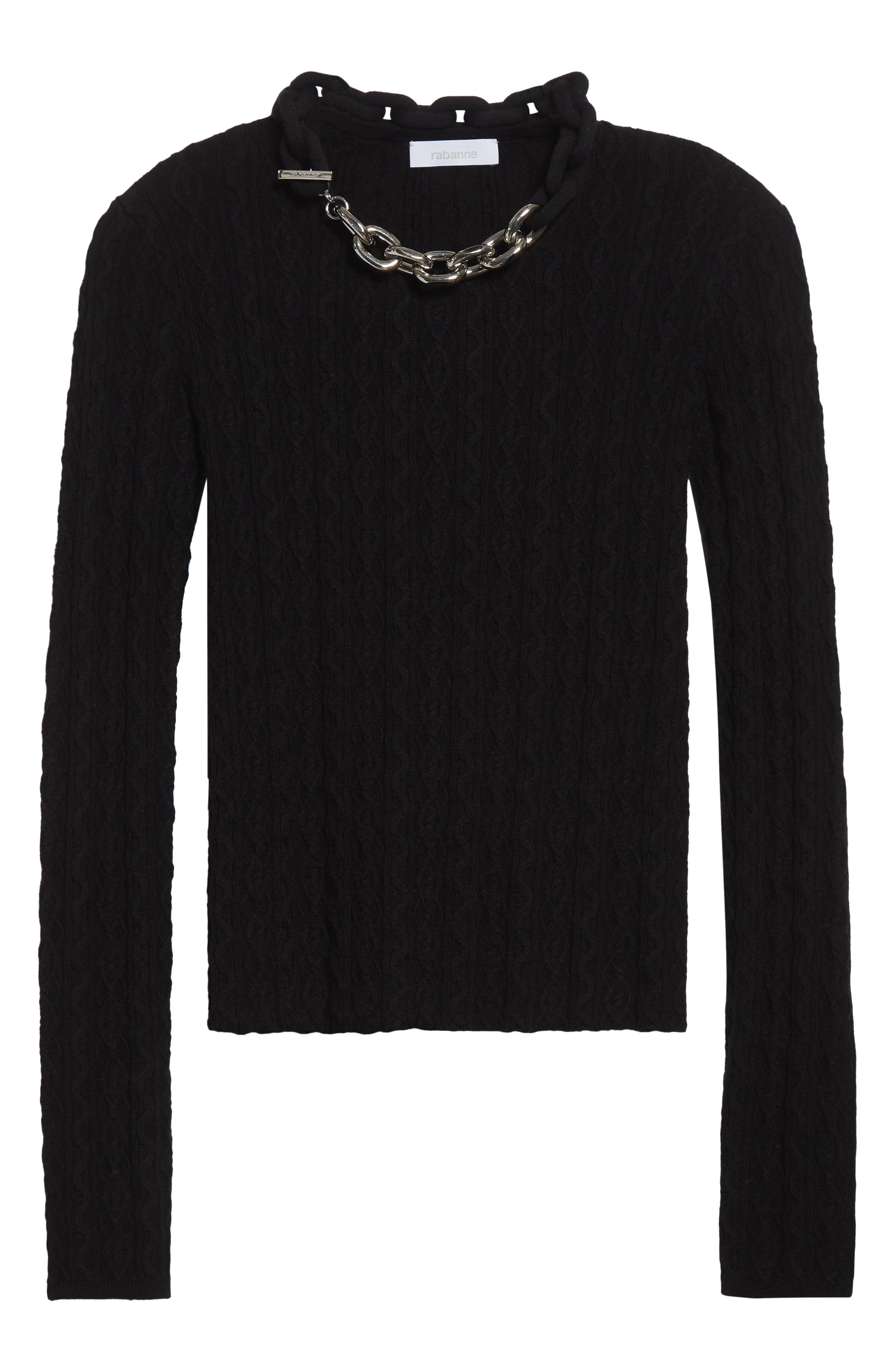 Rabanne Chain Detail Cable Knit Sweater in Black at Nordstrom - 5