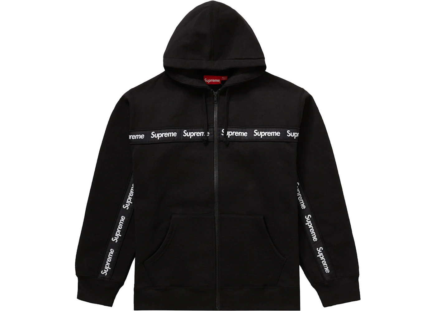 Supreme Text Stripe Zip Up Hooded Sweatshirt Black - 1