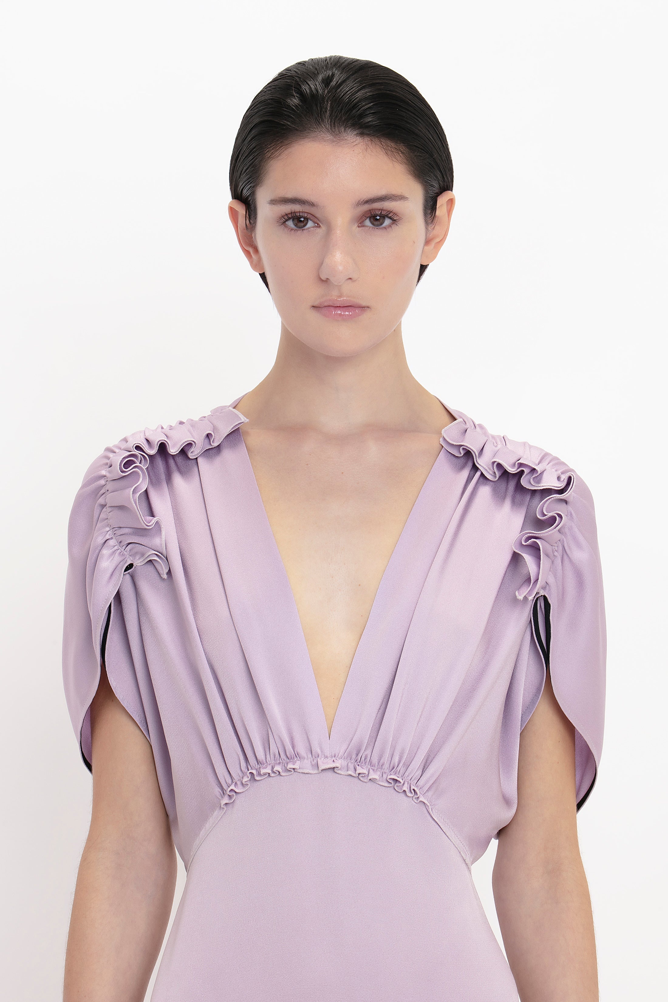 ワンピース VICTORIA BECKHAM PETUNIA-COLOURED MIDI DRESS WITH RUFFLES Victoria Beckham Petunia-coloured midi dress with ruffles