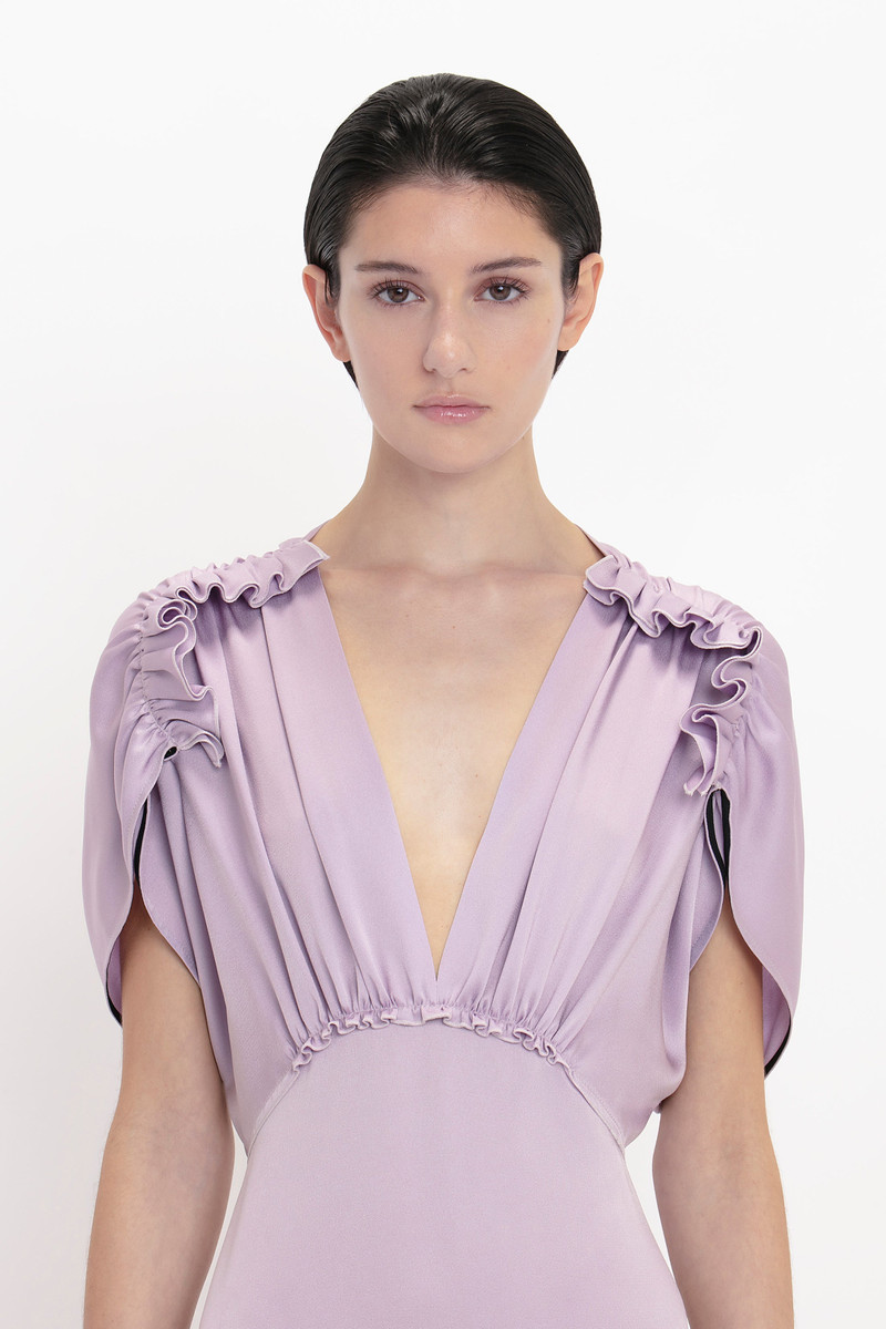 V-Neck Ruffle Midi Dress In Petunia 6
