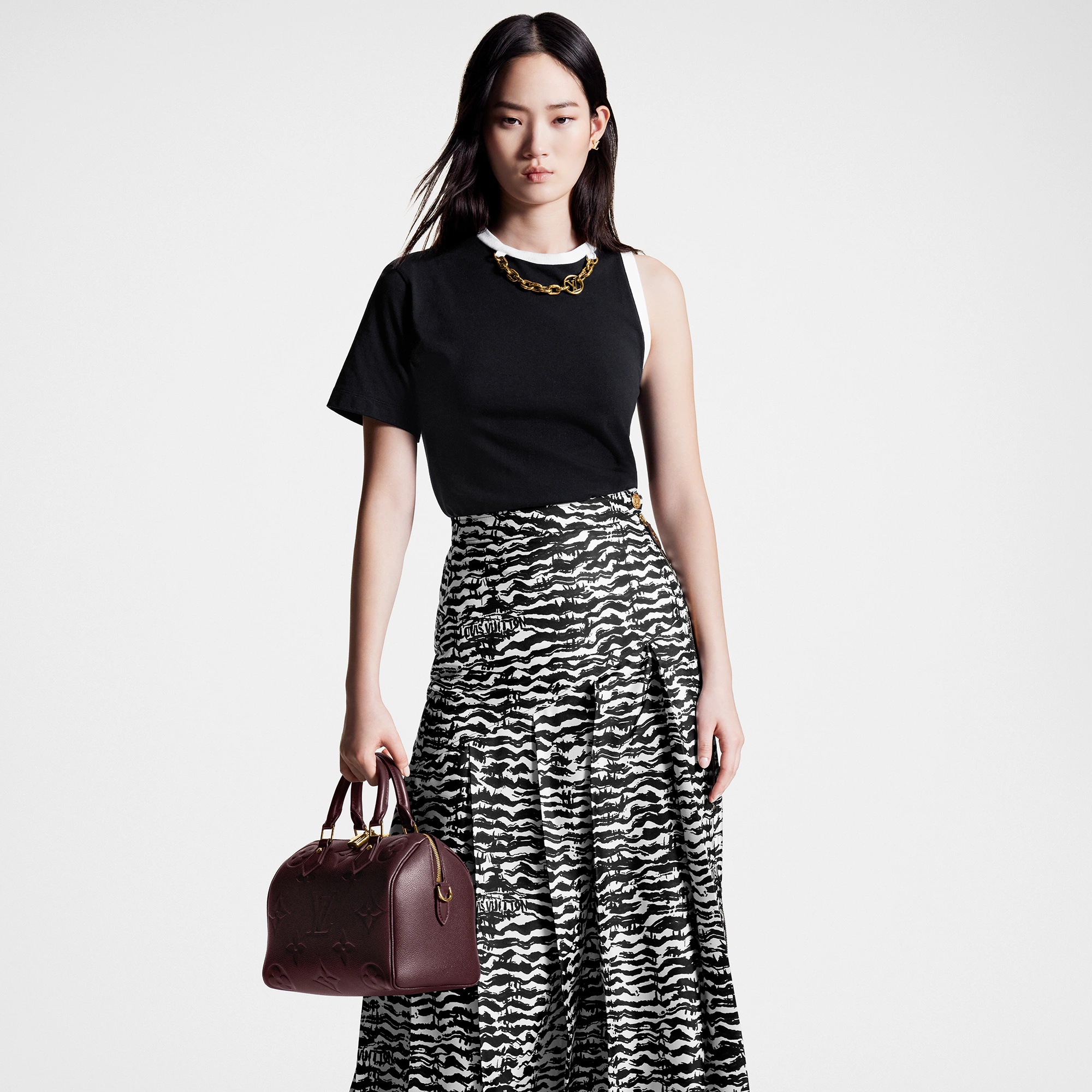 Ink Tiger Asymmetrical Pleat Midi Skirt - 5