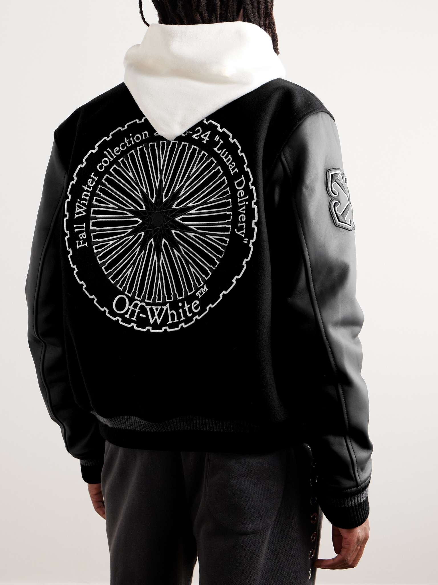 Tyre Moon Appliquéd Wool-Blend and Leather Varsity Jacket - 3