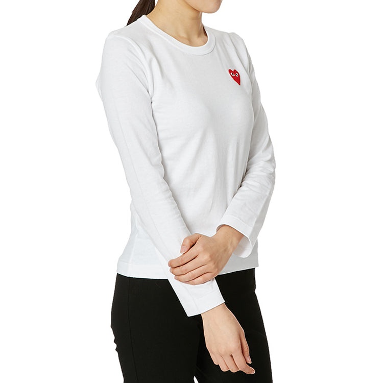 (WMNS) COMME des GARCONS PLAY Small Logo Long Sleeves Tee 'White Red' AZ-T117-051-2 - 5