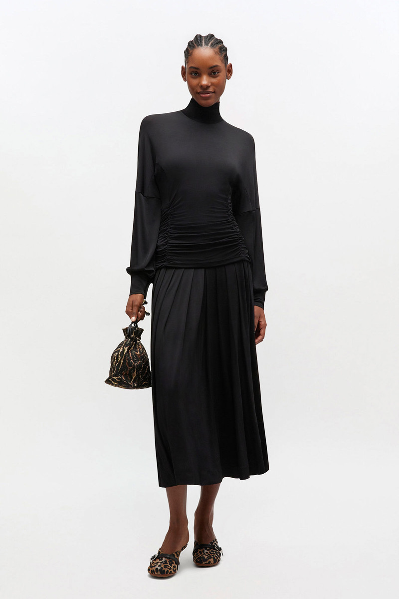 GANNI BLACK RUCHED LONG DRESS outlook