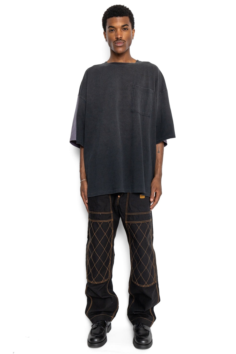 Kapital Jersey 2TONES BIG Pocket T (BONE) - Black x Purple