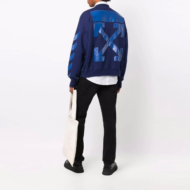 Men's OFF-WHITE FW21 Rubber Arrow Geometry Pattern Round Neck Long Sleeves Loose Fit Blue OMBA054F21 - 2