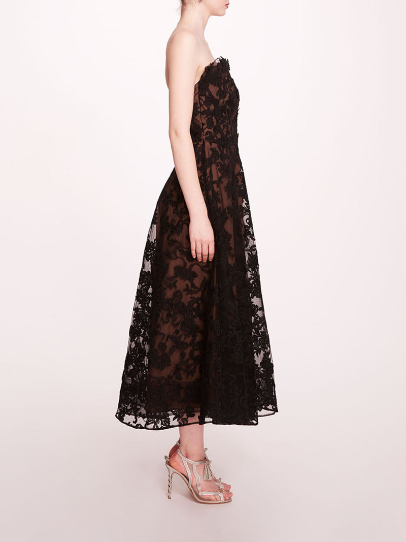 Marchesa STRAPLESS CORDED MIDI DRESS outlook