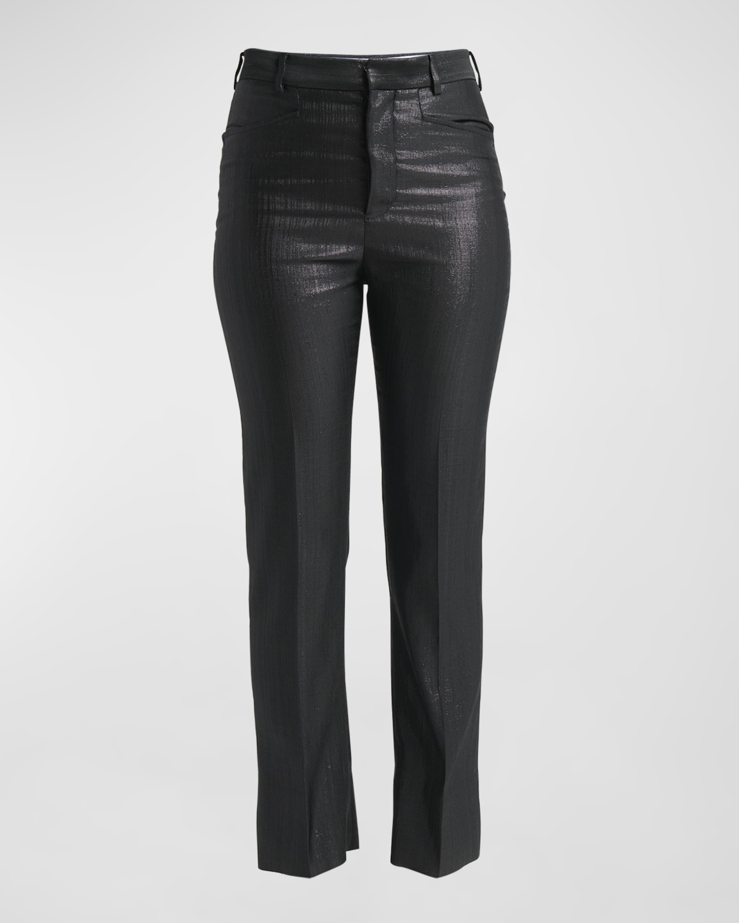 Mid-Rise Broken Metallic Straight-Leg Ankle Tailored Pants - 1