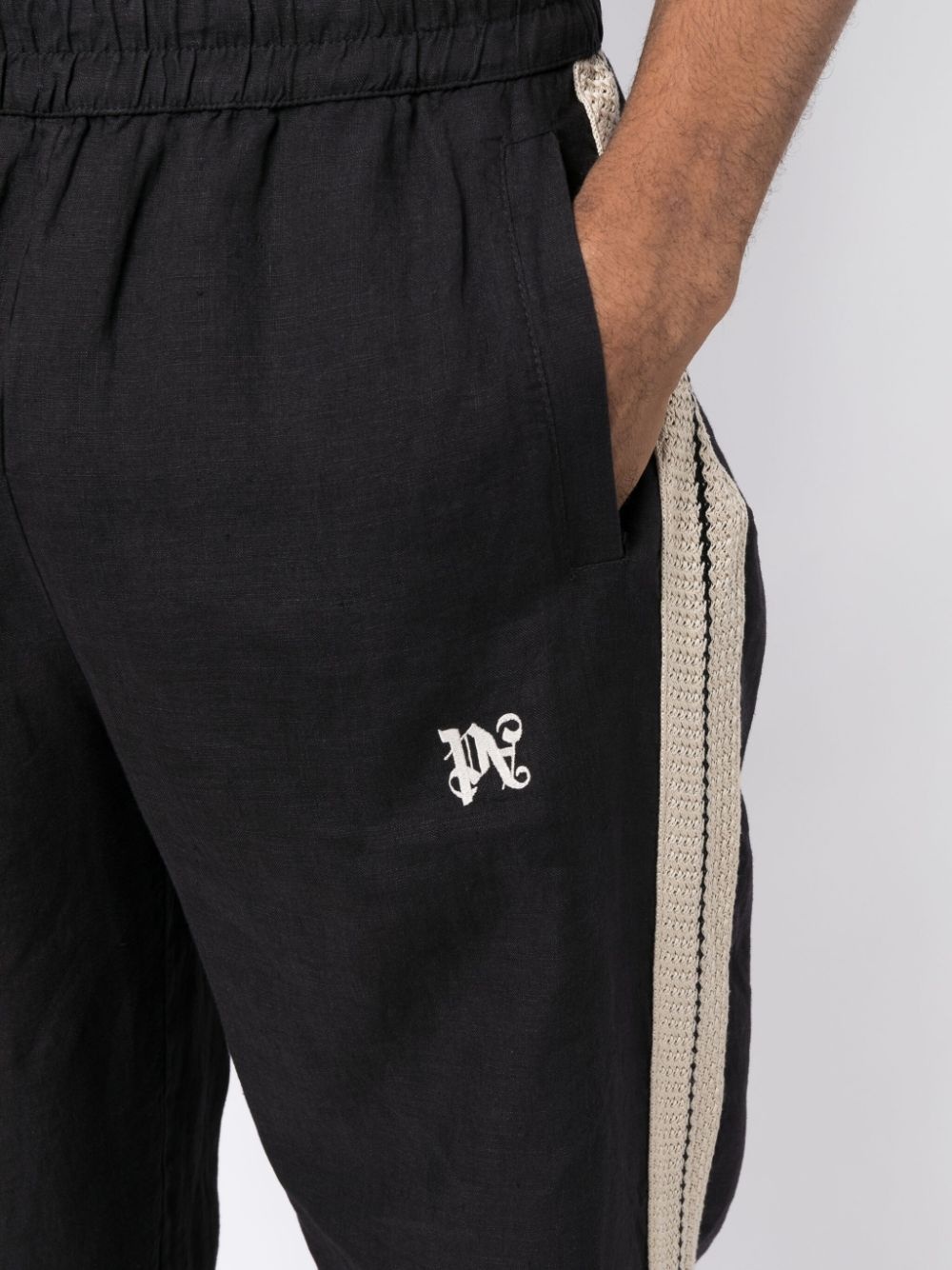 logo-embroidered linen trousers - 5