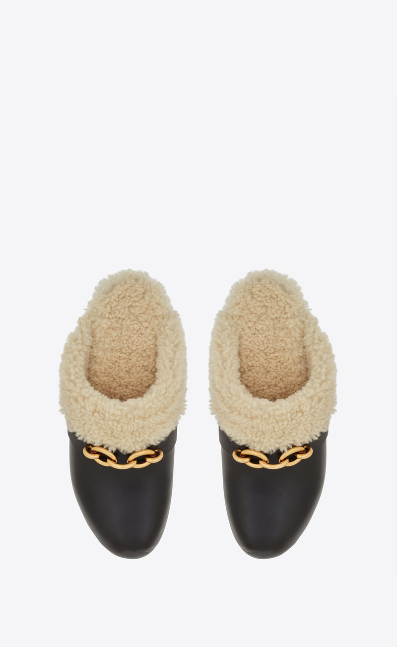 SAINT LAURENT le maillon clogs in smooth leather and shearling outlook