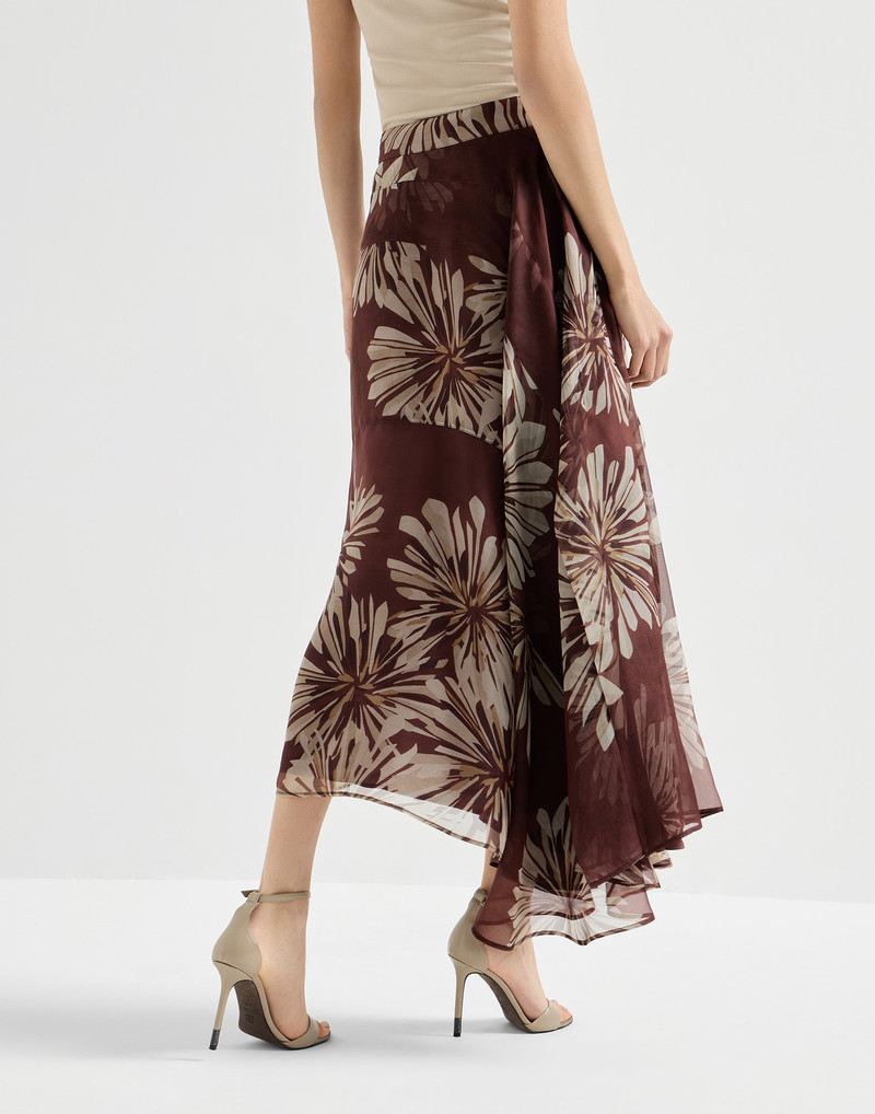 Brunello Cucinelli Bloom print silk organza fluid skirt outlook